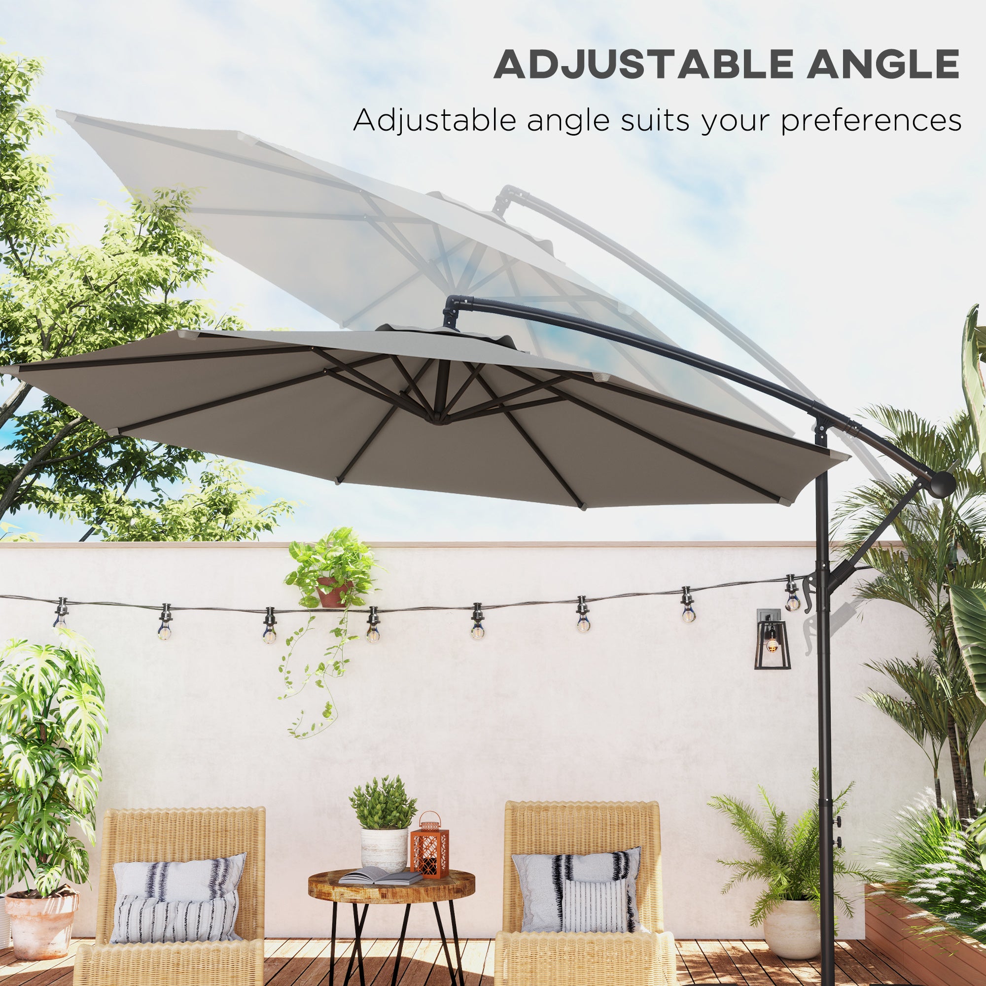 3m Overhanging Cantilever Parasol, with Cross Base - Light Grey