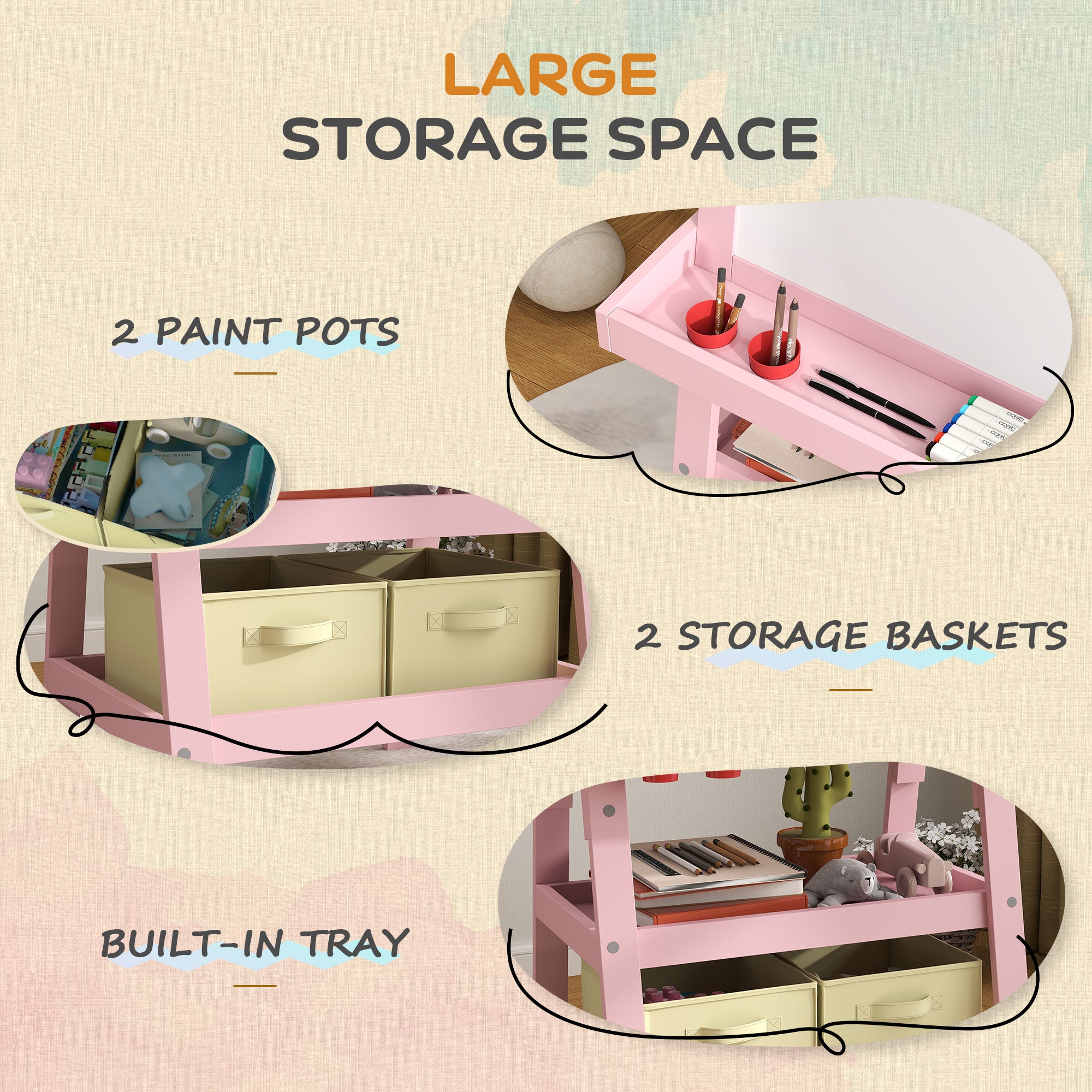 3 Piece Kids Easel Set Double-Sided Magnetic Whiteboard and Chalkboard Pink