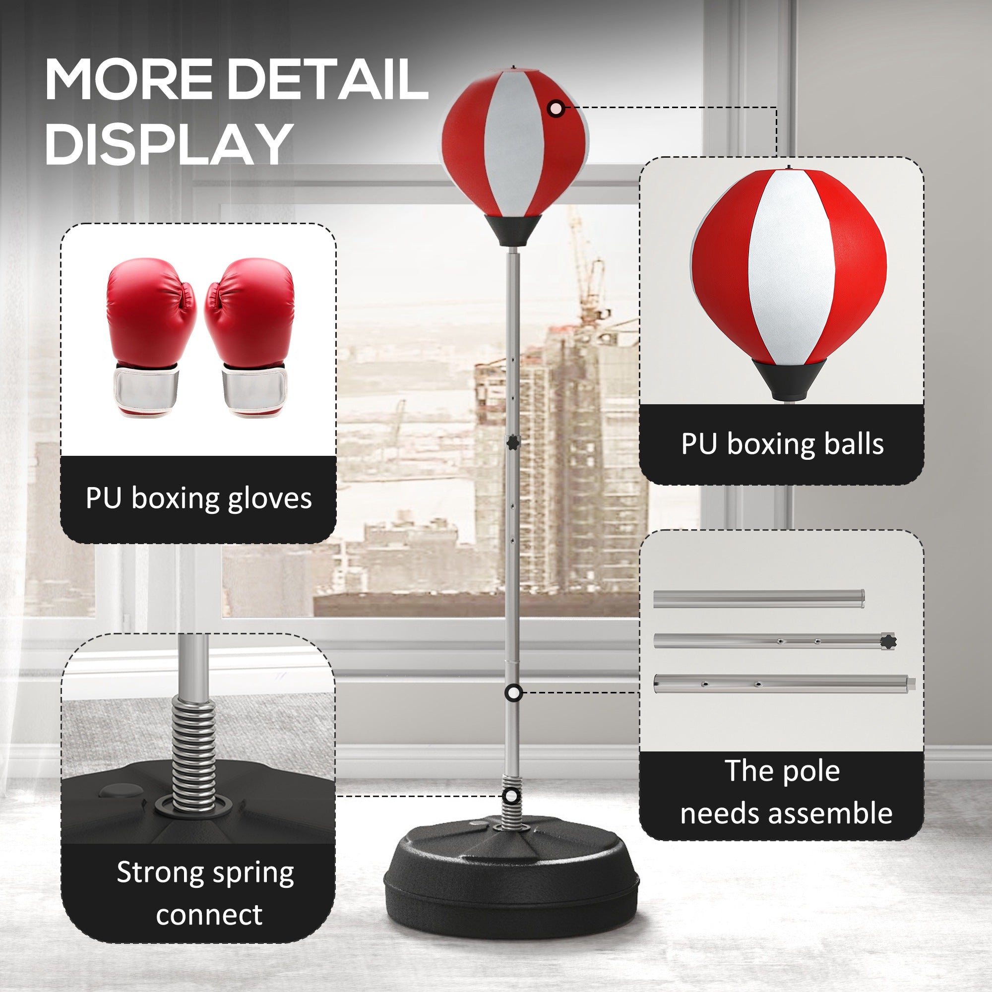 Punching Bag with Stand, Free Standing Boxing Set, Speed Bag with Speedball Adjustable Height from 126cm to 144cm for Teens, Red