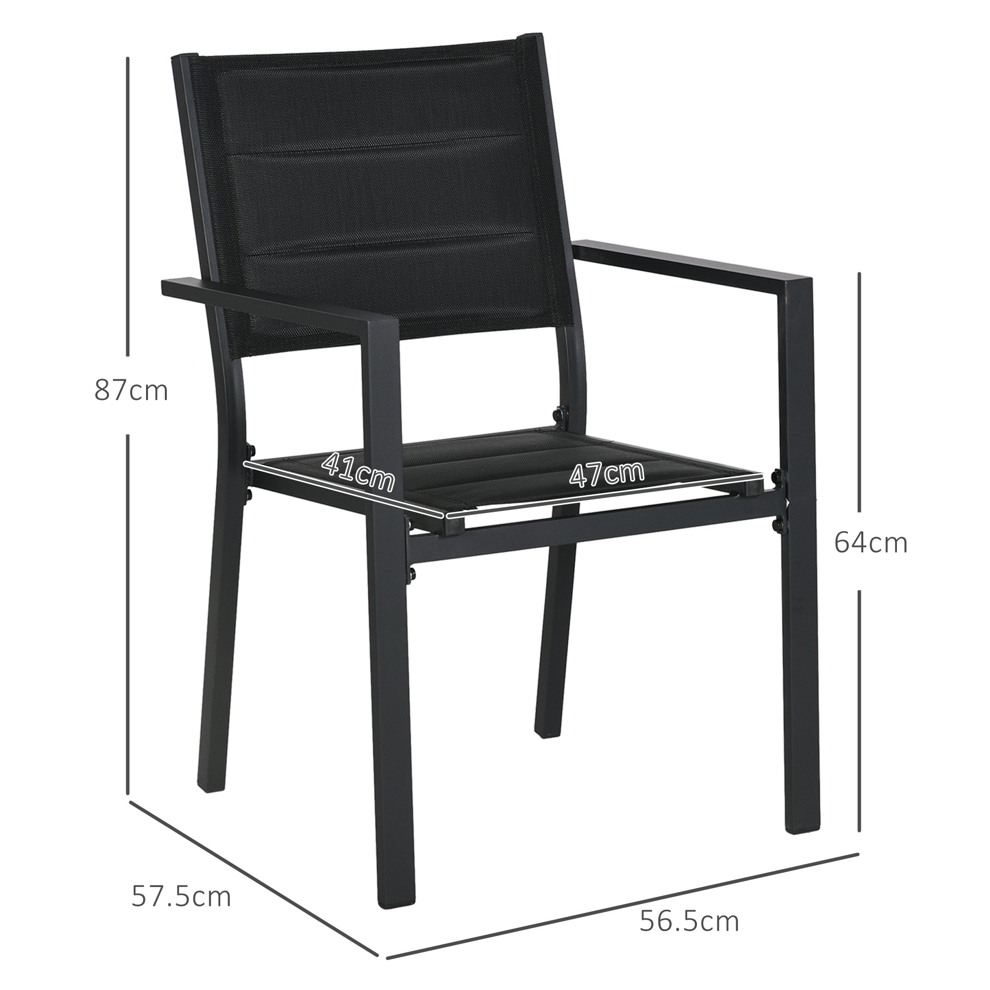 Set of Two Aluminium Stacking Garden Chairs - Black