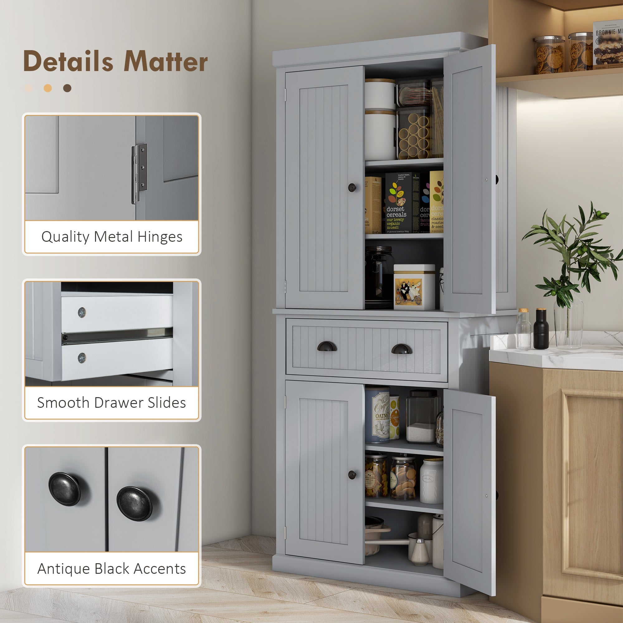 Freestanding Multi-Storage Kitchen Cabinet - Grey