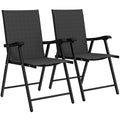 Folding Garden Chairs Set of 2, Foldable Garden Dining Chairs with High Back, Armrests, Texteline Seat, Black
