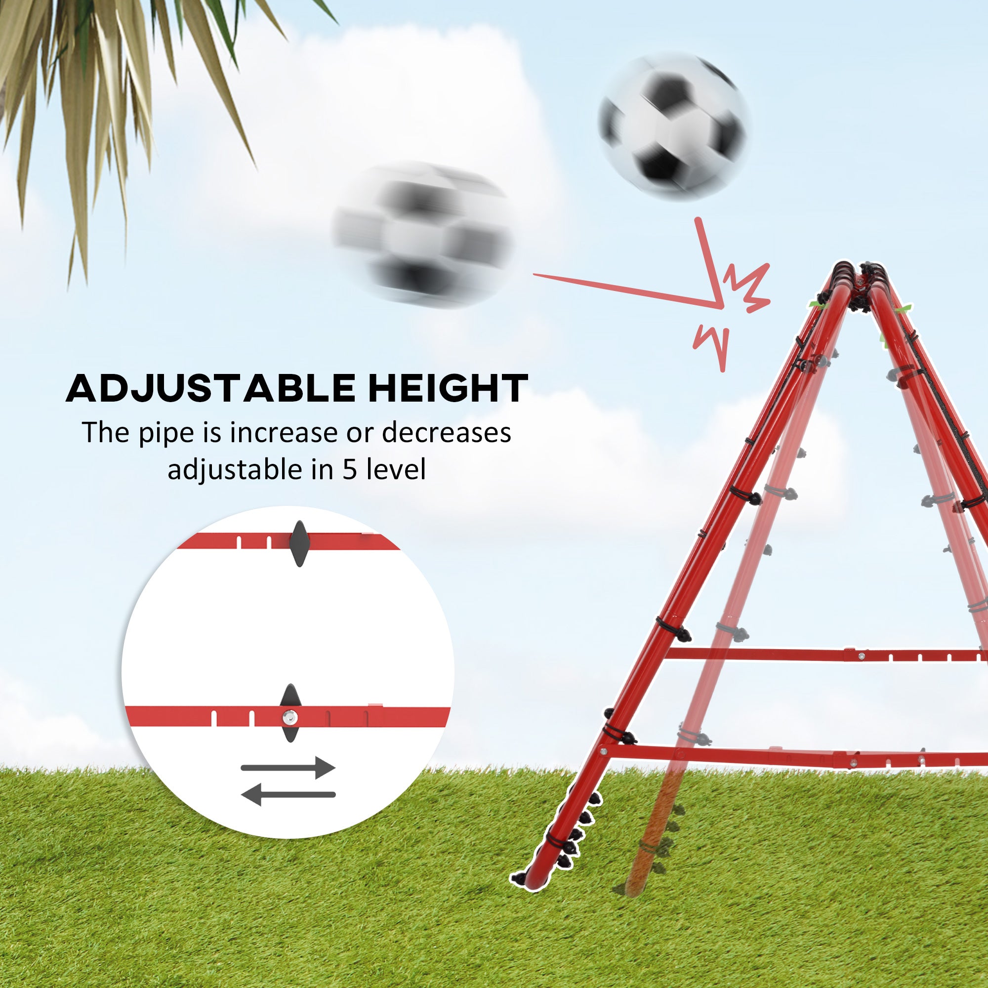 Double Sided Football Rebounder Net, Football Rebound Goal with 5 Adjustable Angles, Red