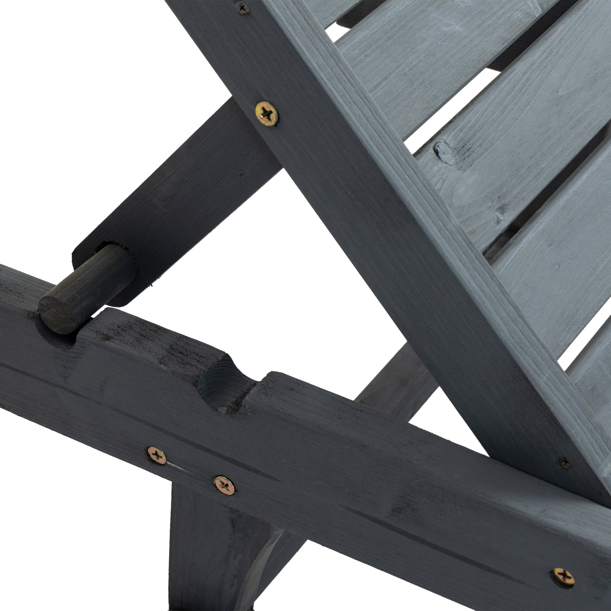 Garden Patio Sun Lounger, Outdoor Wooden Sun Bed with Built-In Table, Reclining Backrest and Rolling Wheels for Sunbathing, Grey