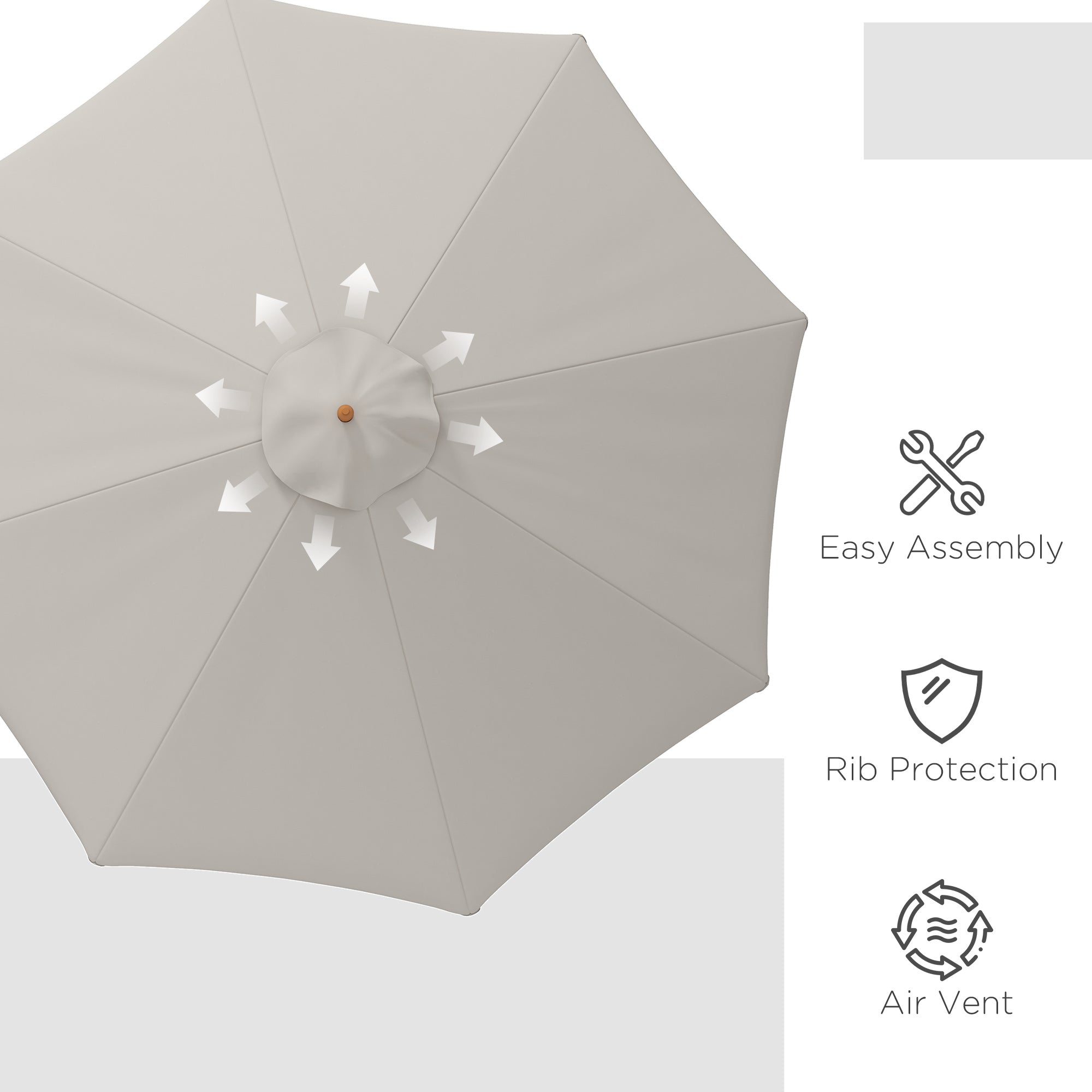 3.3m Elegant Wooden Parasol - Grey