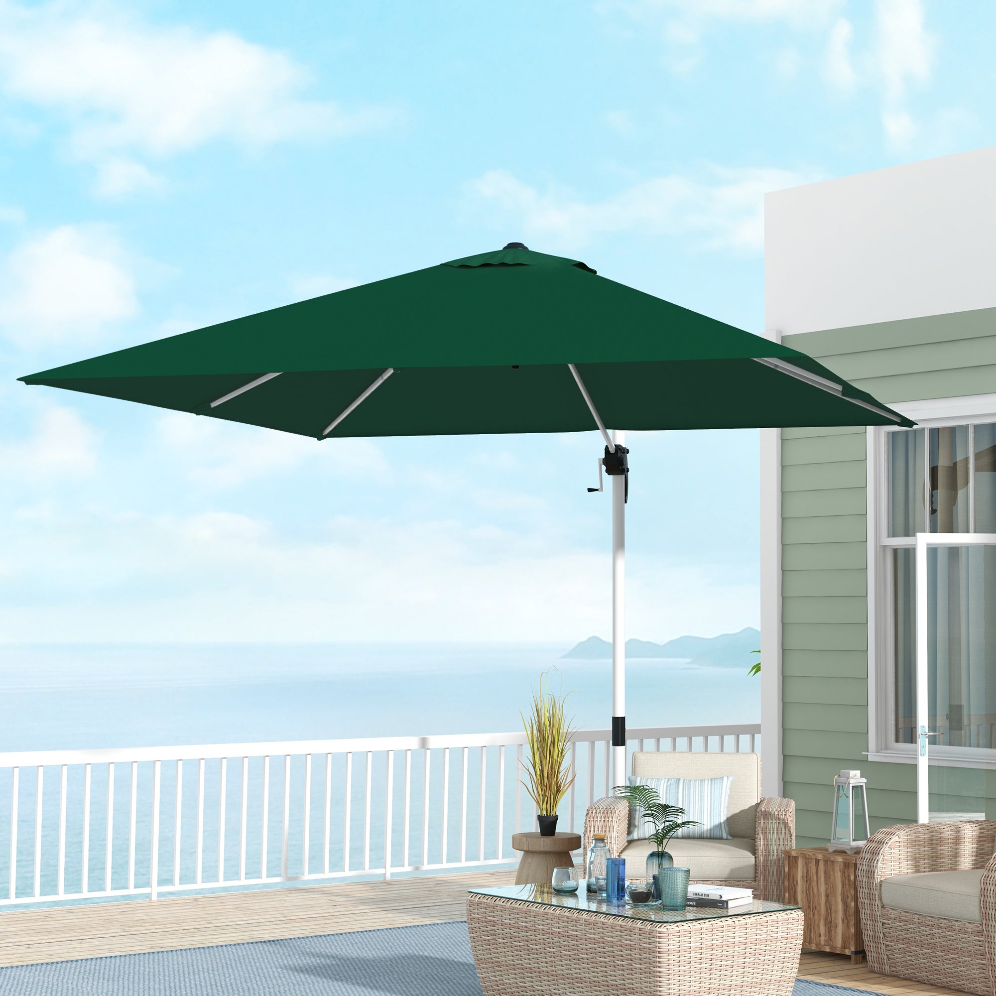 Square Cantilever Garden Parasol, with Five-Position Canopy - Green