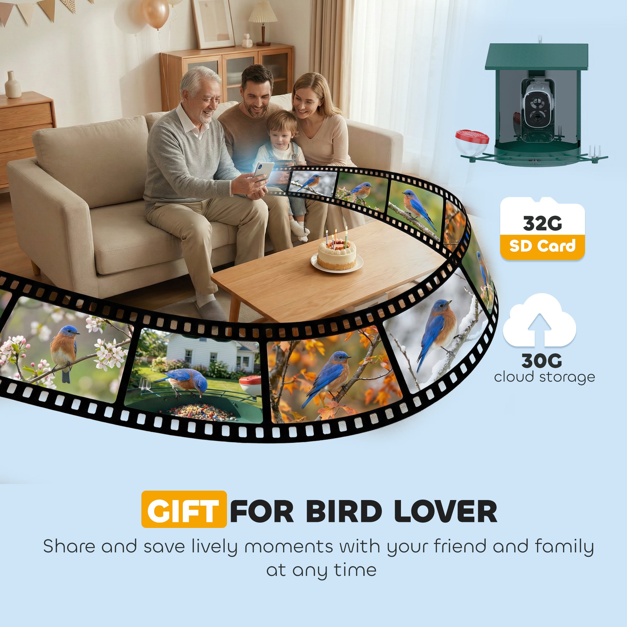 Smart Bird Feeder Camera 2K HD with AI Identifies 16,000+ Species, 2K HD Auto Capture Video, APP Instant Notifications