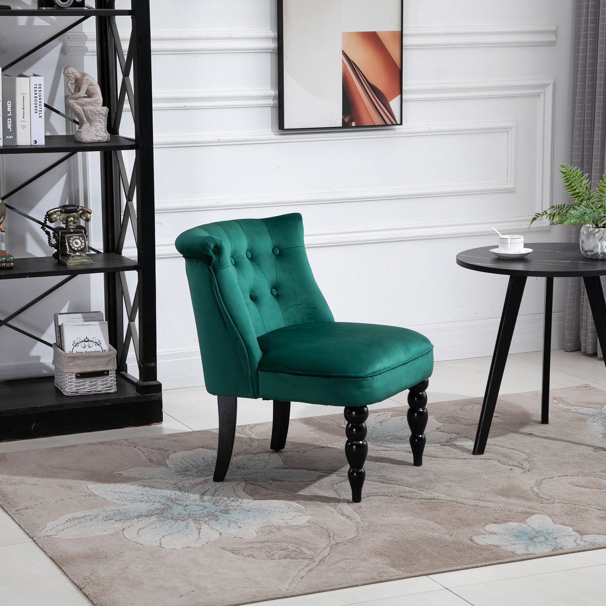 Velvet-Feel Wingback Accent Chair, with Wooden Legs - Green