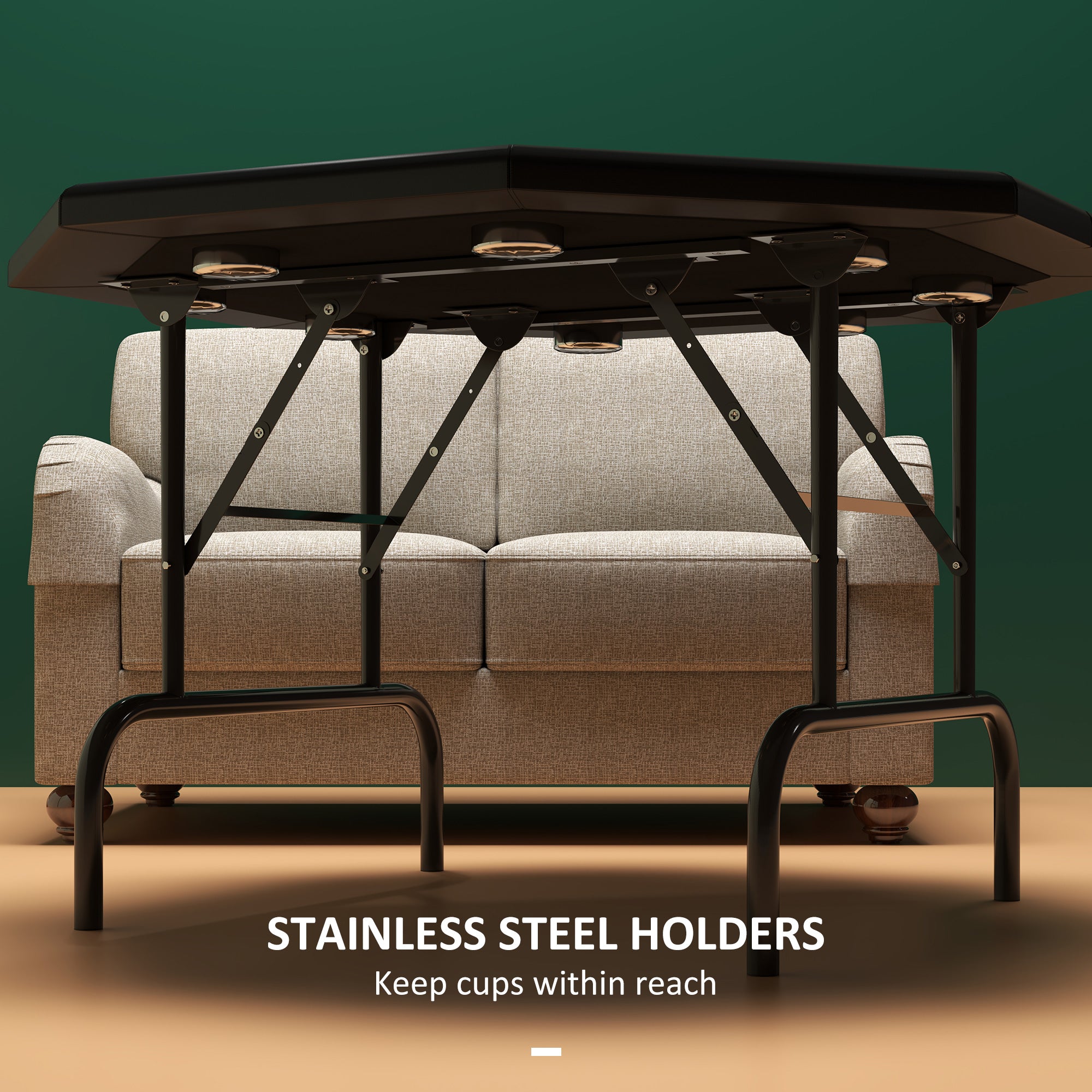 8 Player Folding Octagon Poker Table with Cup Holders and Padded Edge - Green