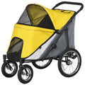 Foldable Pet Stroller for Medium & Large Dogs and Cats with Washable Cushion, Storage Bags & Safety Leash - Yellow