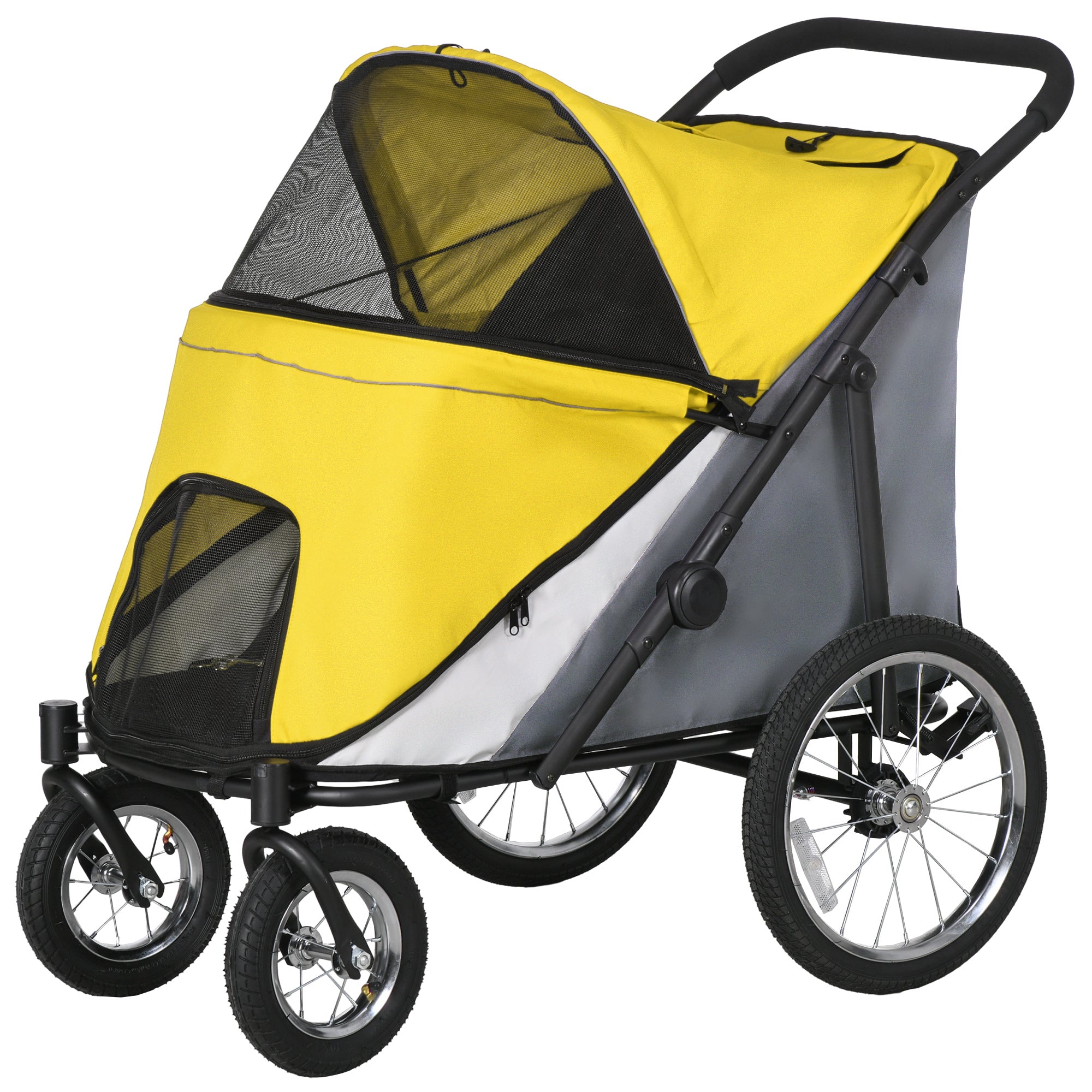 Foldable Pet Stroller, with Washable Cushion, Storage Bags, Safety Leash, for Medium, Large Dogs, Catts, Travel - Yellow