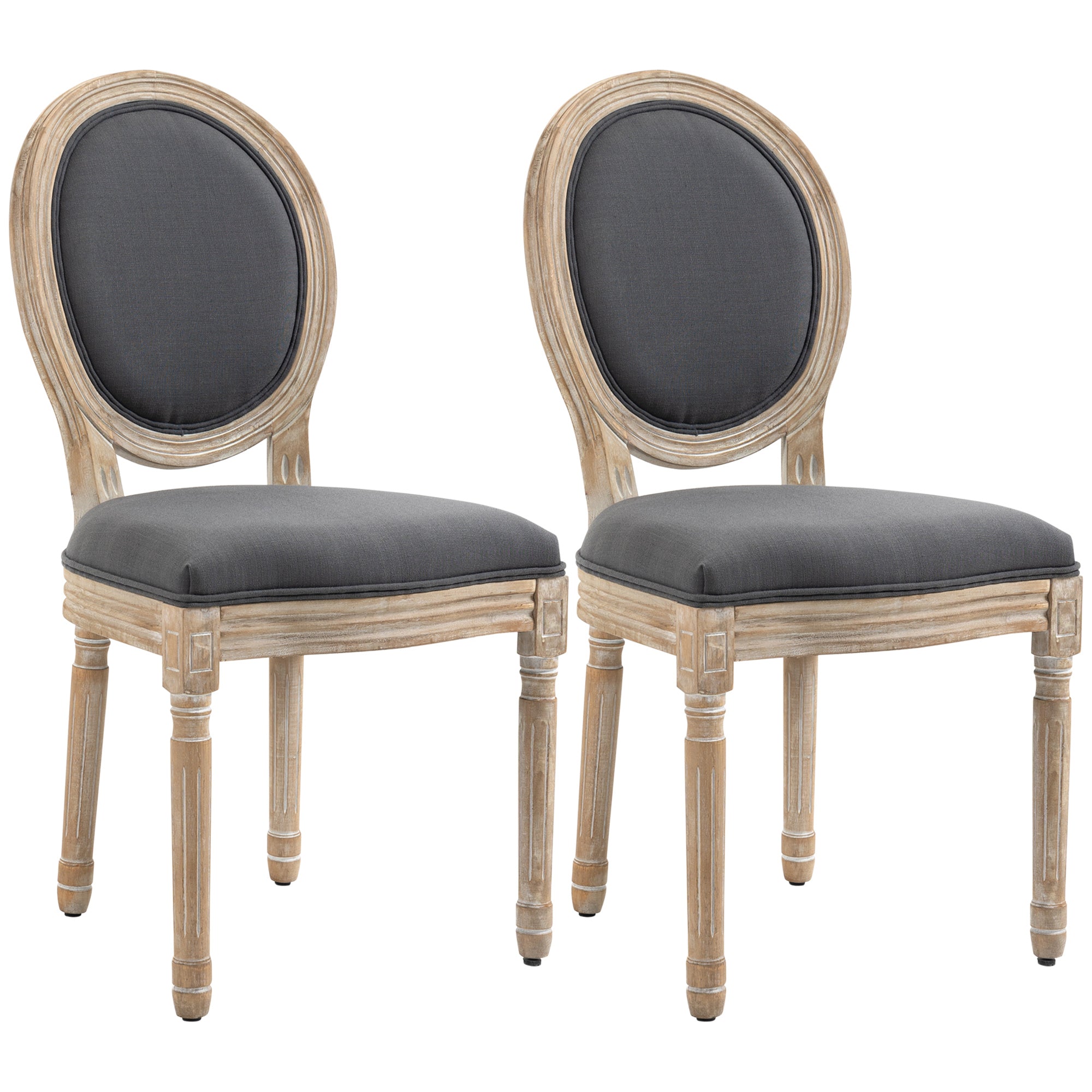 Set of Two French-Inspired Wooden Dining Chairs - Grey