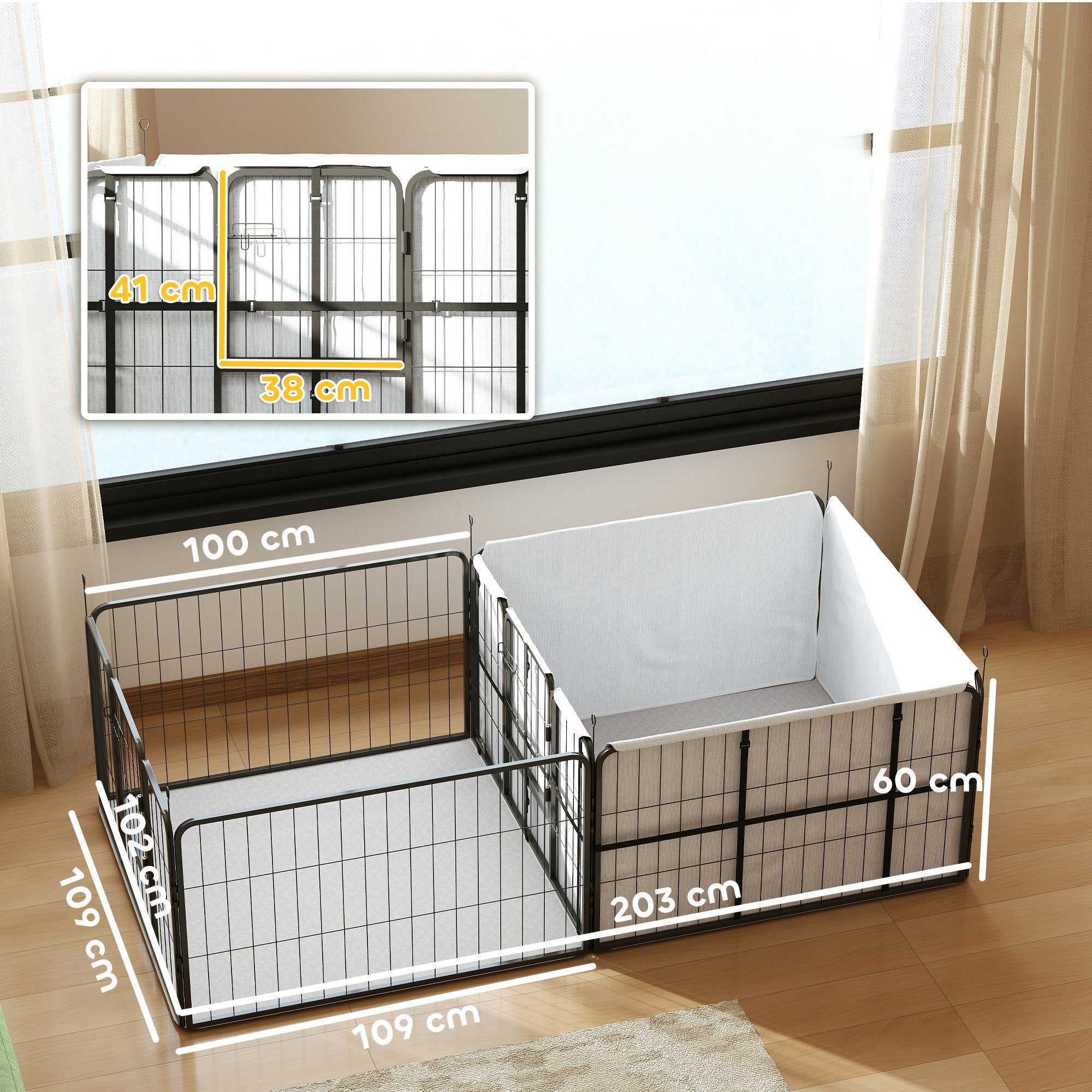 7 Panel Dog Whelping Box, Dog Playpen with Washable Whelping Pads, Windproof Fabric, for Small and Medium Dogs