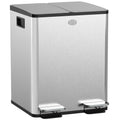 40L Dual Compartment Stainless Steel Kitchen Bin with Deodoriser Holders - Silver Tone