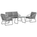 4 Piece Rattan Outdoor Sofa Set with Cushions and Glass Table - Grey