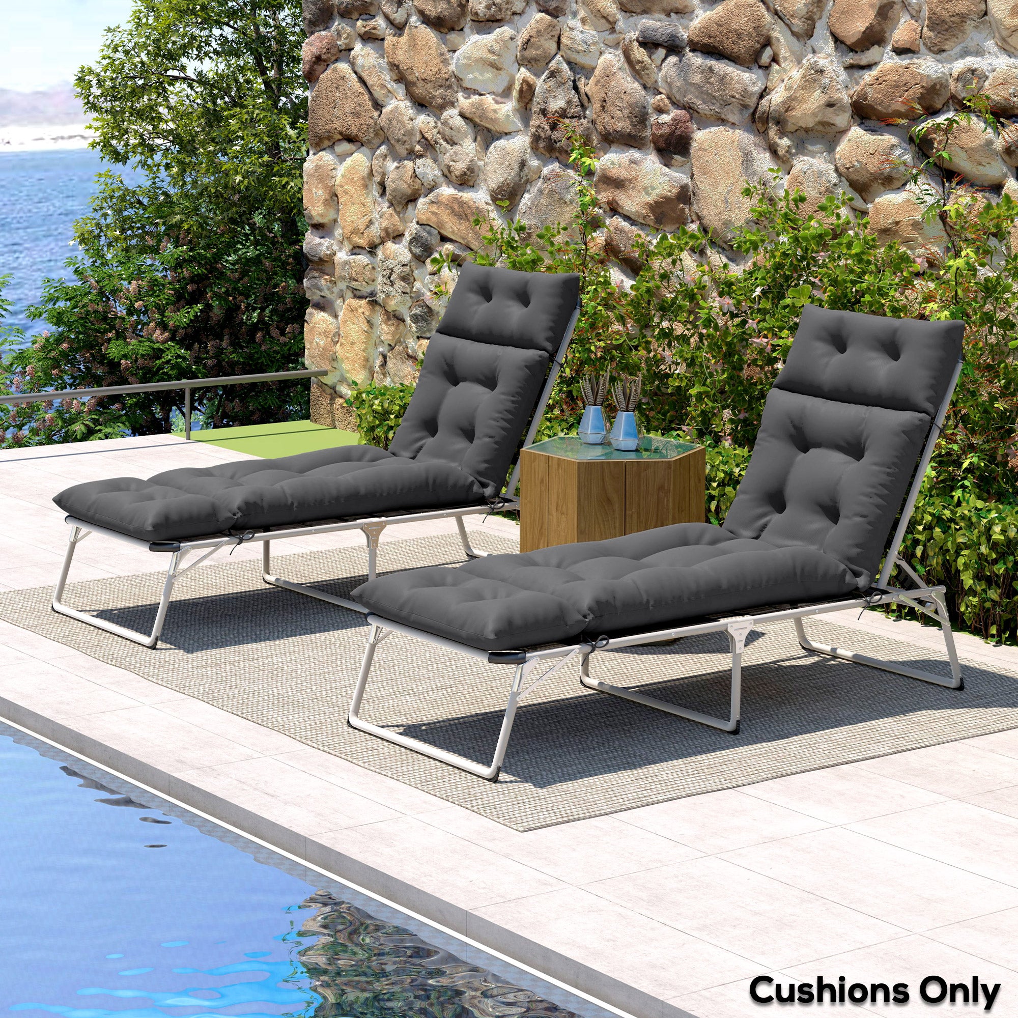 Set of Two 190 x 56cm Sun Lounger Cushions - Dark Grey