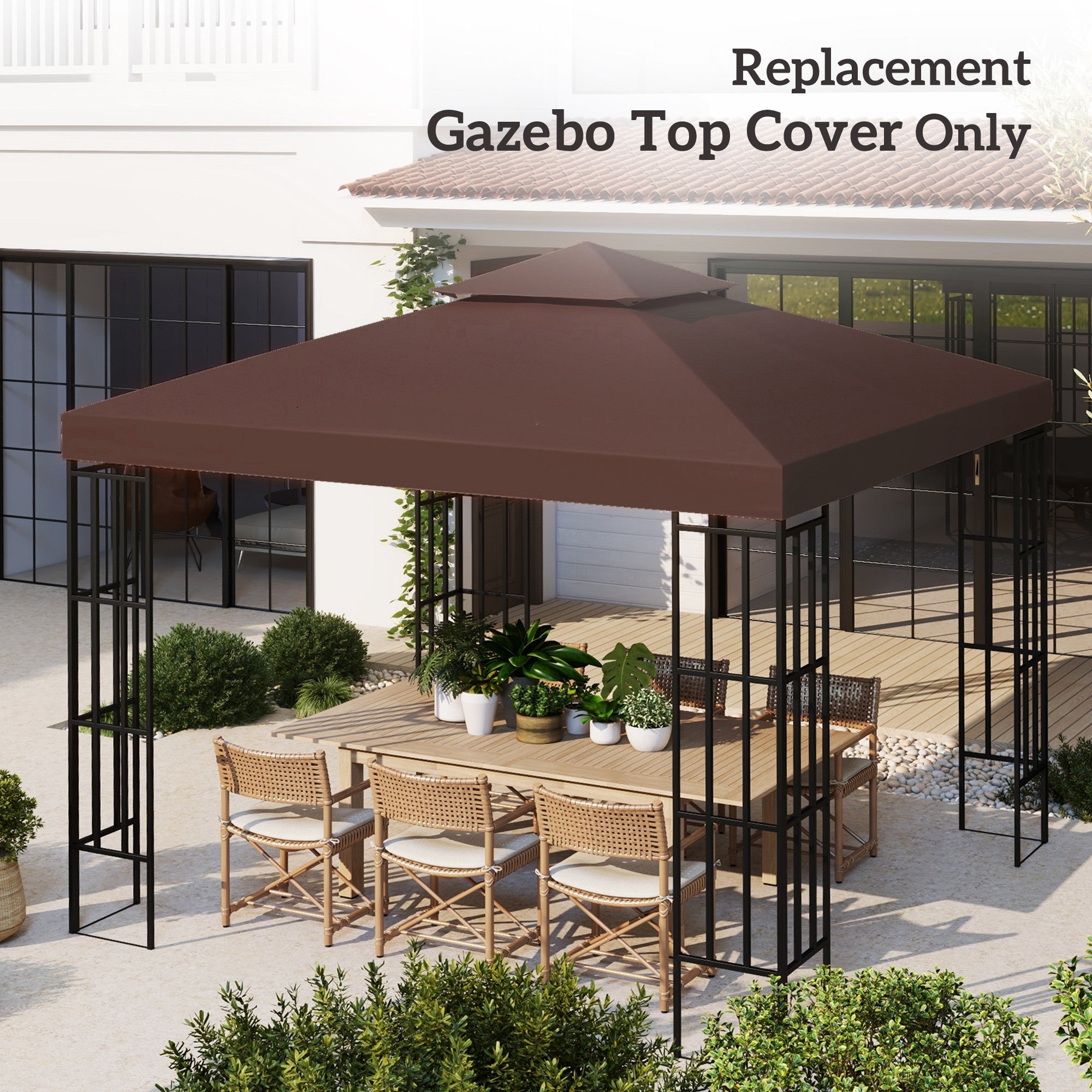 3x3 m Double-Tier Canopy Top Replacement-Coffee