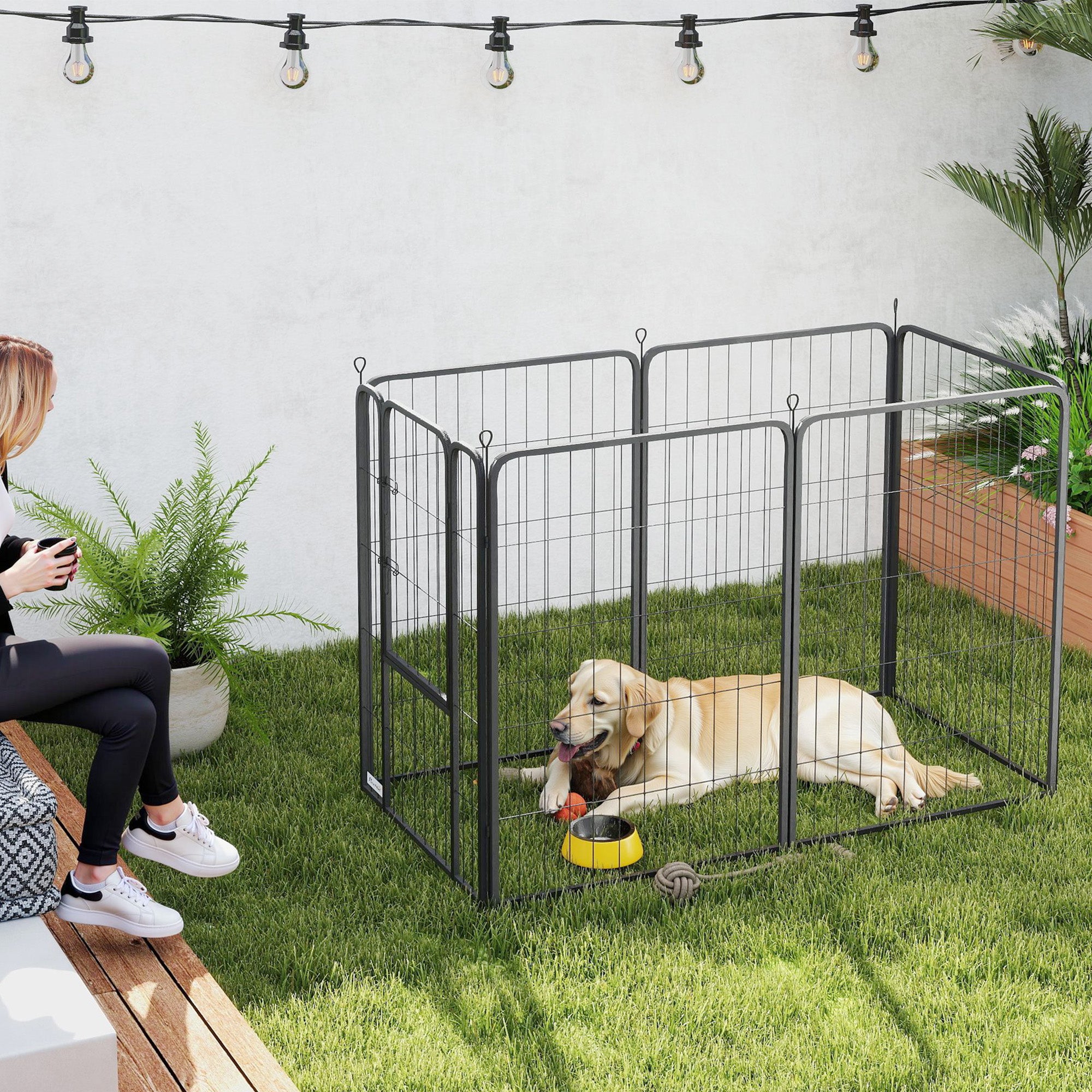 Heavy Duty 6-Panel Dog Playpen with Secure Door 100cm High for Indoor Outdoor - Black