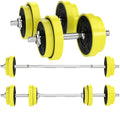 20KGS 2-In-1 Dumbbell & Barbell Adjustable Set Strength Muscle Exercise Fitness Plate Bar Clamp Rod Home Gym Sports Area, Yellow