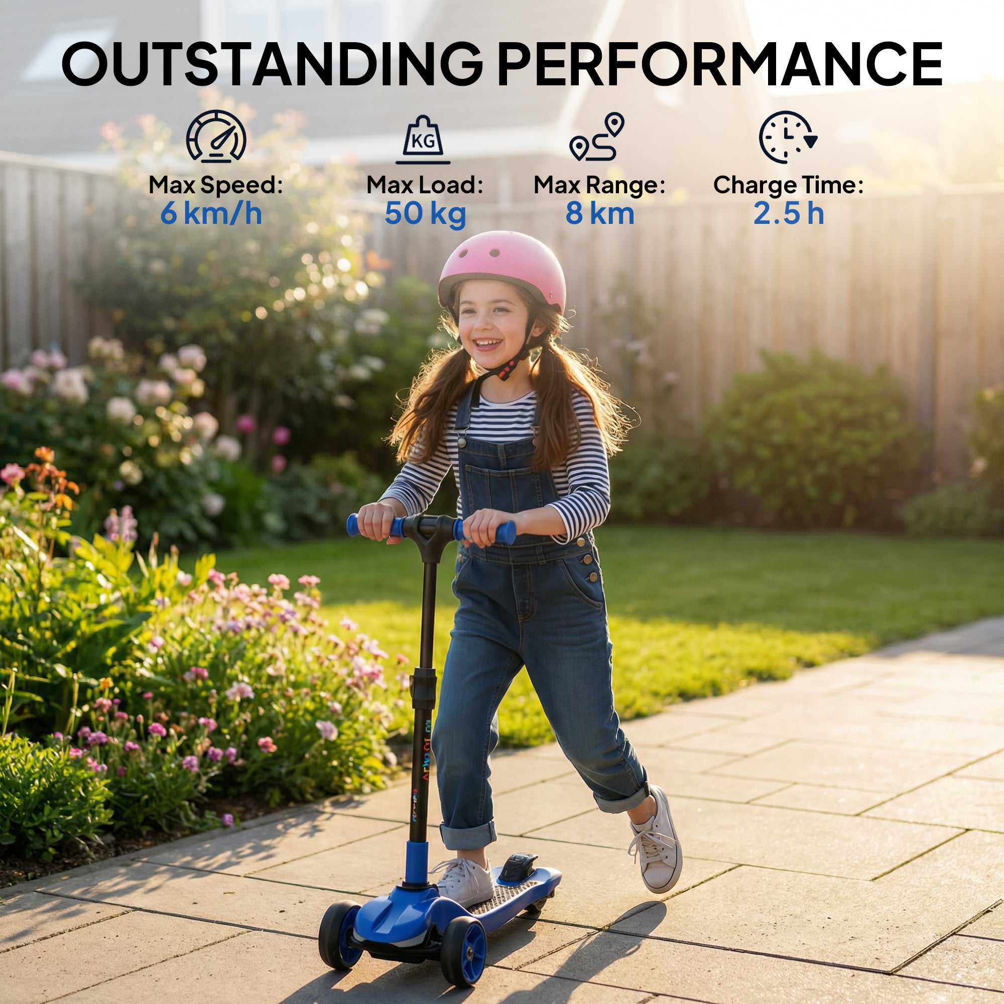 Three-Wheel Foldable Electric Scooter for Kids Aged 6-10 Years, Blue