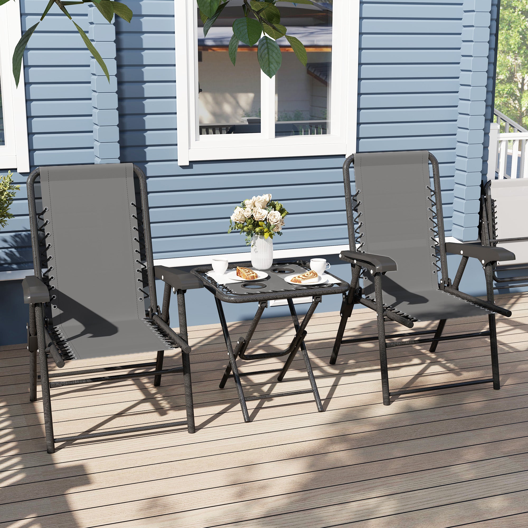 3 Piece Garden Table and Chair Set with Texteline Fabric - Dark Grey