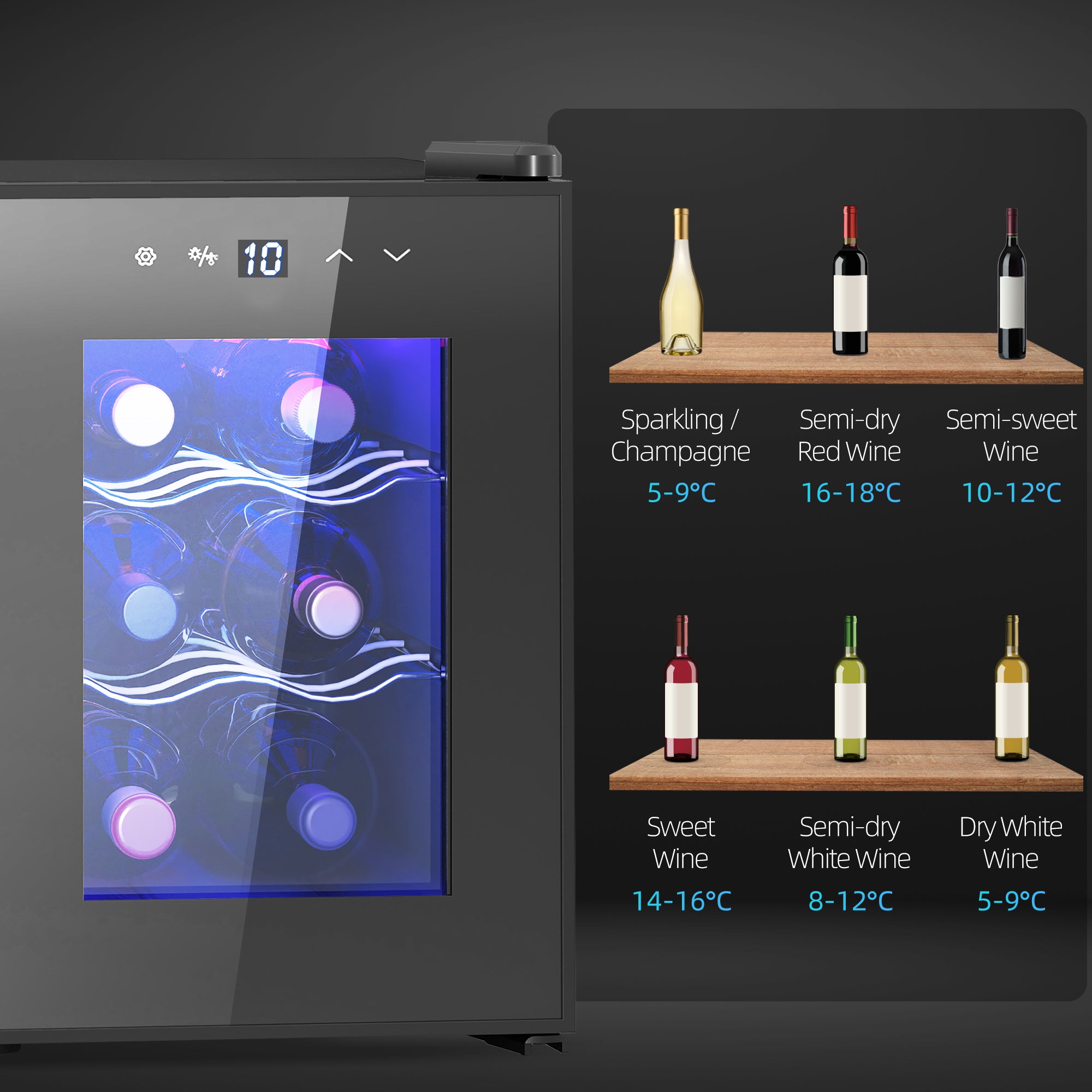 Six Bottle 8-18℃ Countertop Wine Fridge - Black