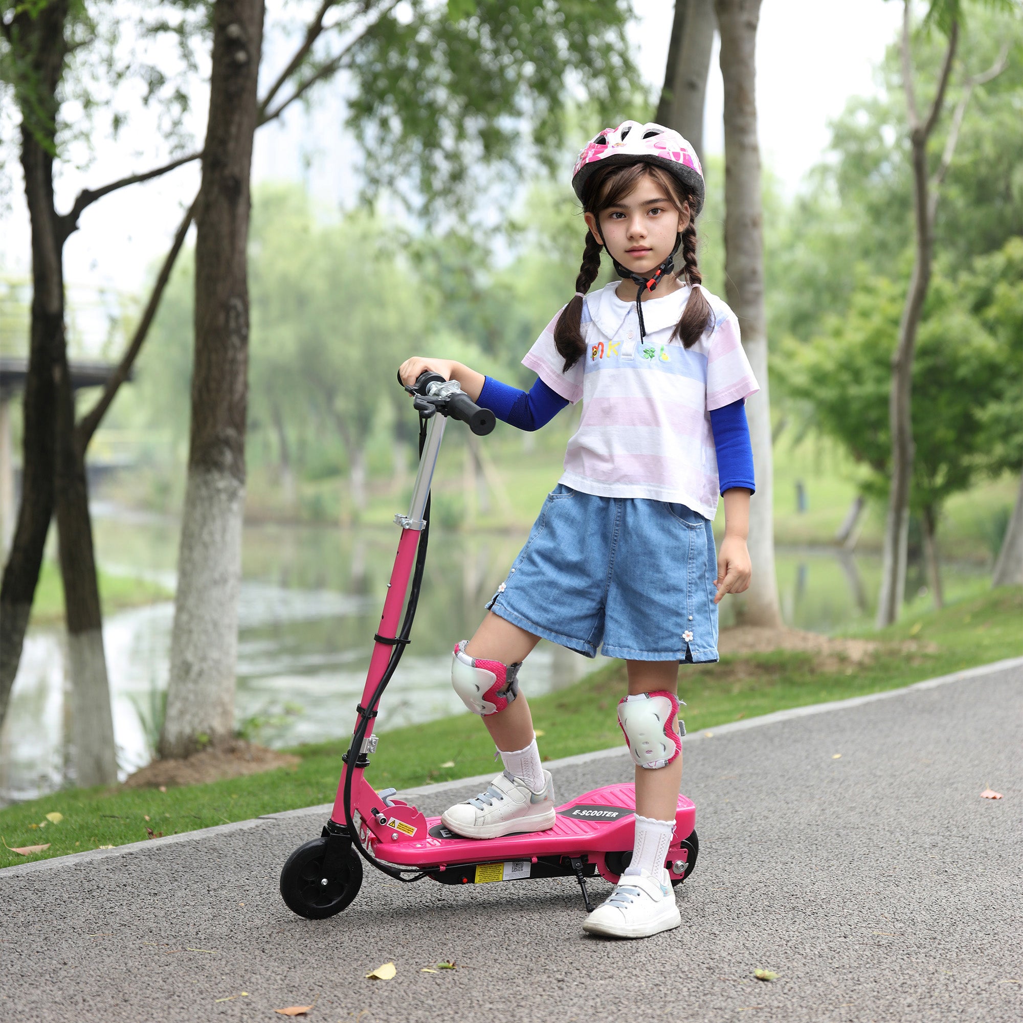 Folding Electric Kids Scooter Ride-On Age 7-14 - Pink