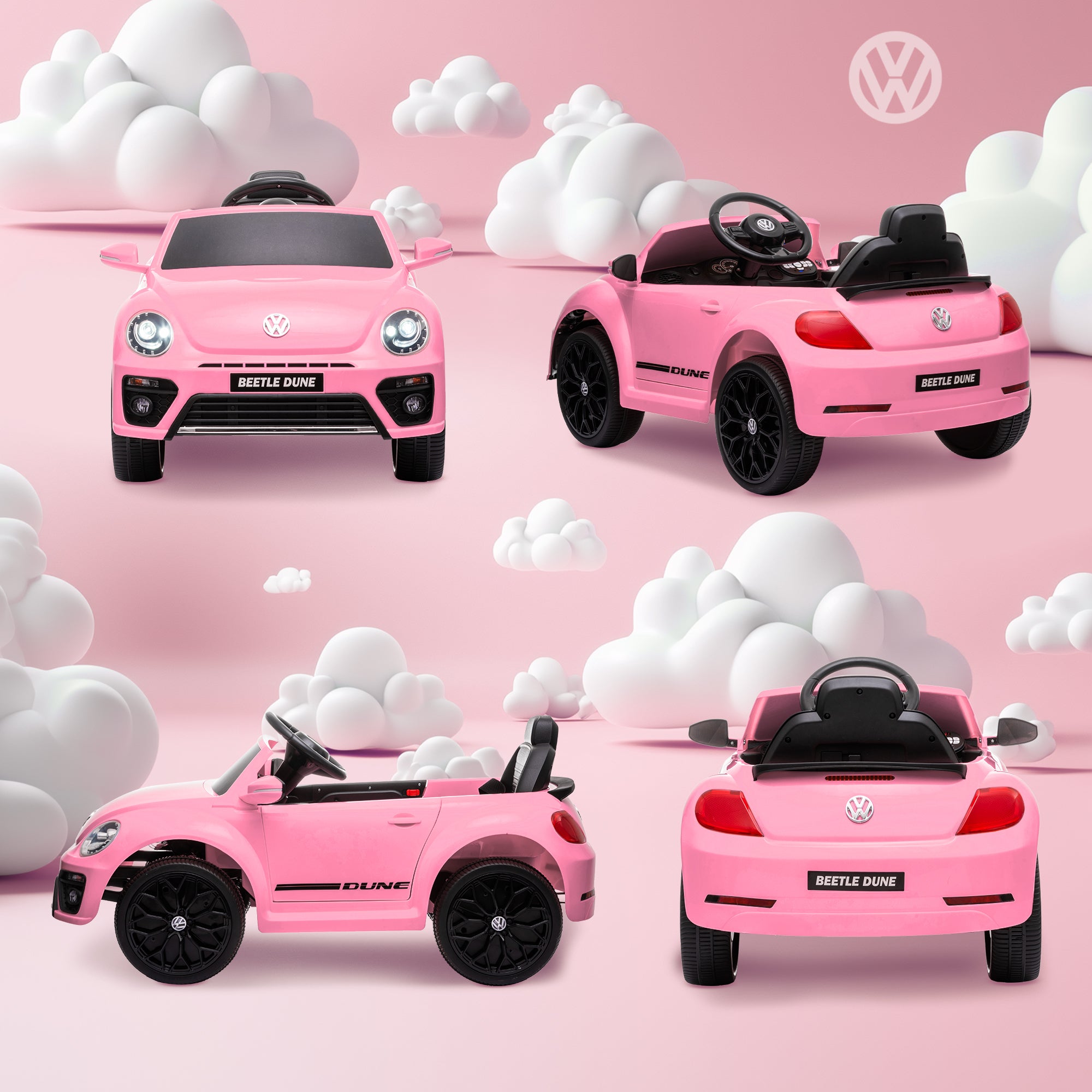 Volkswagen Beetle Licensed 12V Ride on Car w/ Remote Control, Suspension Wheels, Soft Start, Lights, Music, Pink