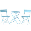 Folding Garden Bistro Set, Outdoor Round Bistro Table and Chairs Set 2 with Electrophoresis Metal Frame, Light Blue