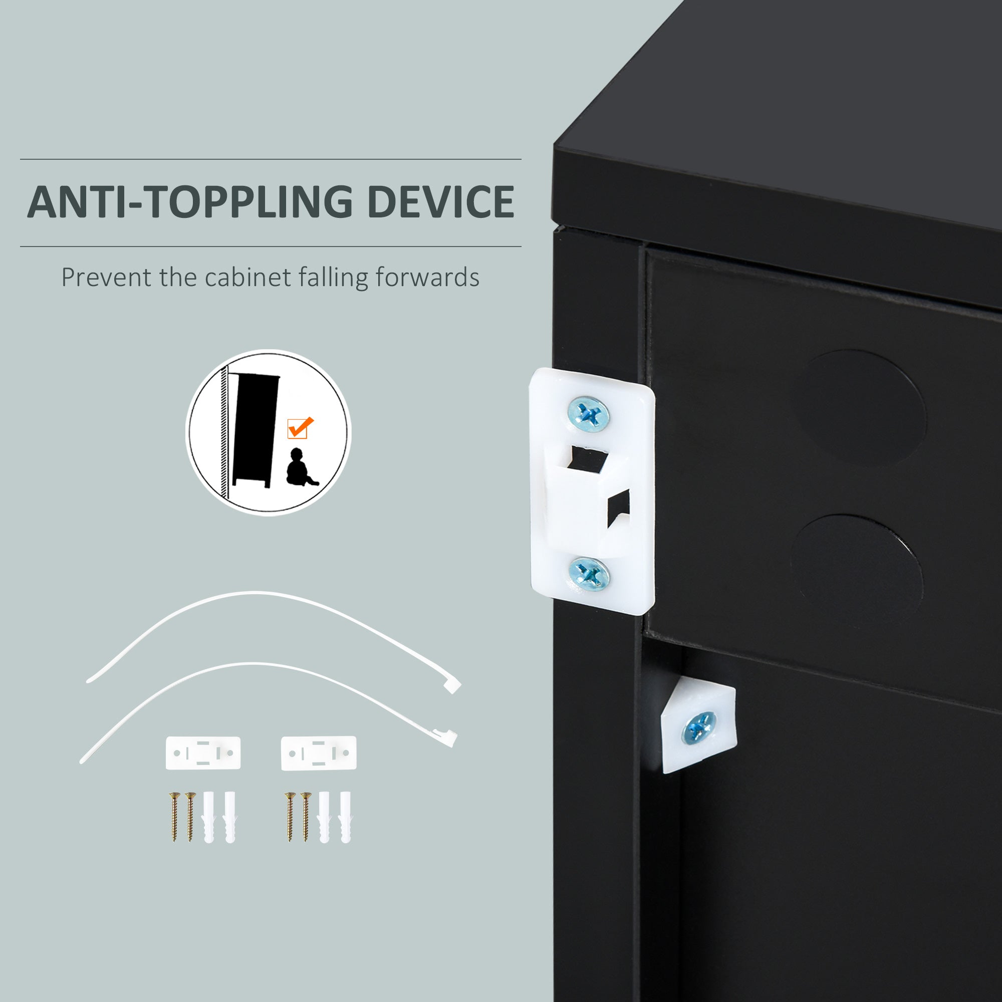 High Gloss Frame Sideboard, Side Cabinet, Push-Open Design with 2 Drawer for Living Room, Bedroom, Light Grey and Black