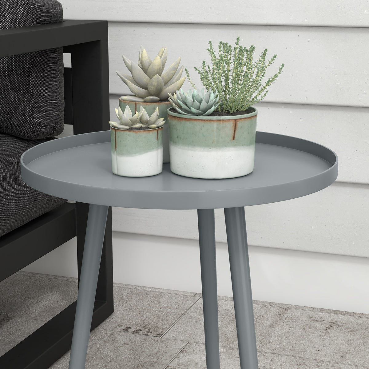 Round Garden Coffee Table, Outdoor Side Table with Rounded Steel Edge, Ø40 x 50H cm, Grey