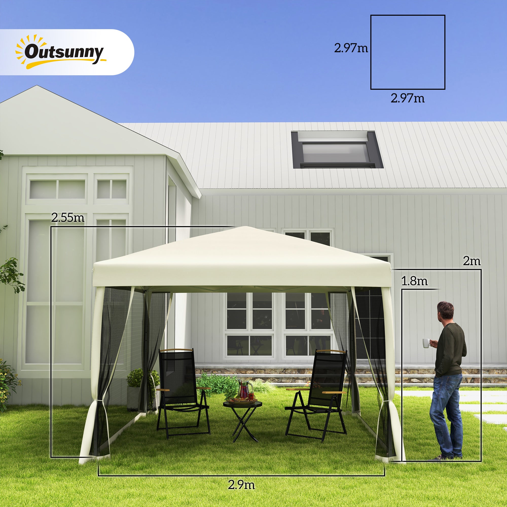 3 x 3(m) Pop Up Gazebo Canopy Tent with Carry Bag, Height Adjustable Mesh Screen House, Portable Garden Outdoor Shade Shelter