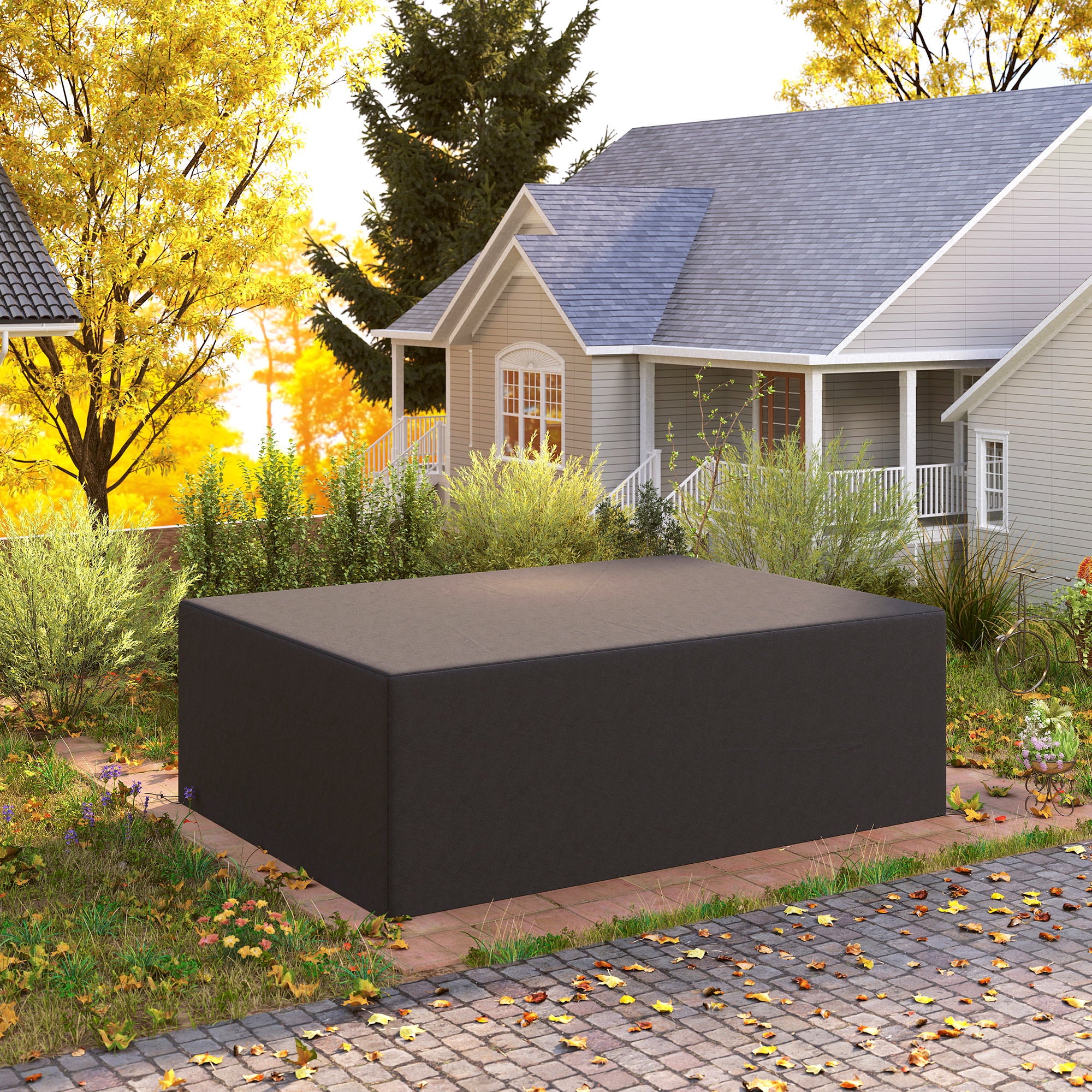 600D Oxford Waterproof Outdoor Sofa Set Cover with Pull Cords - Black