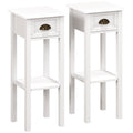 2-Tier Side Tables Set of 2 with Drawer and Shelf, 2 Pieces Bedside Tables for Living Room and Hallway, White