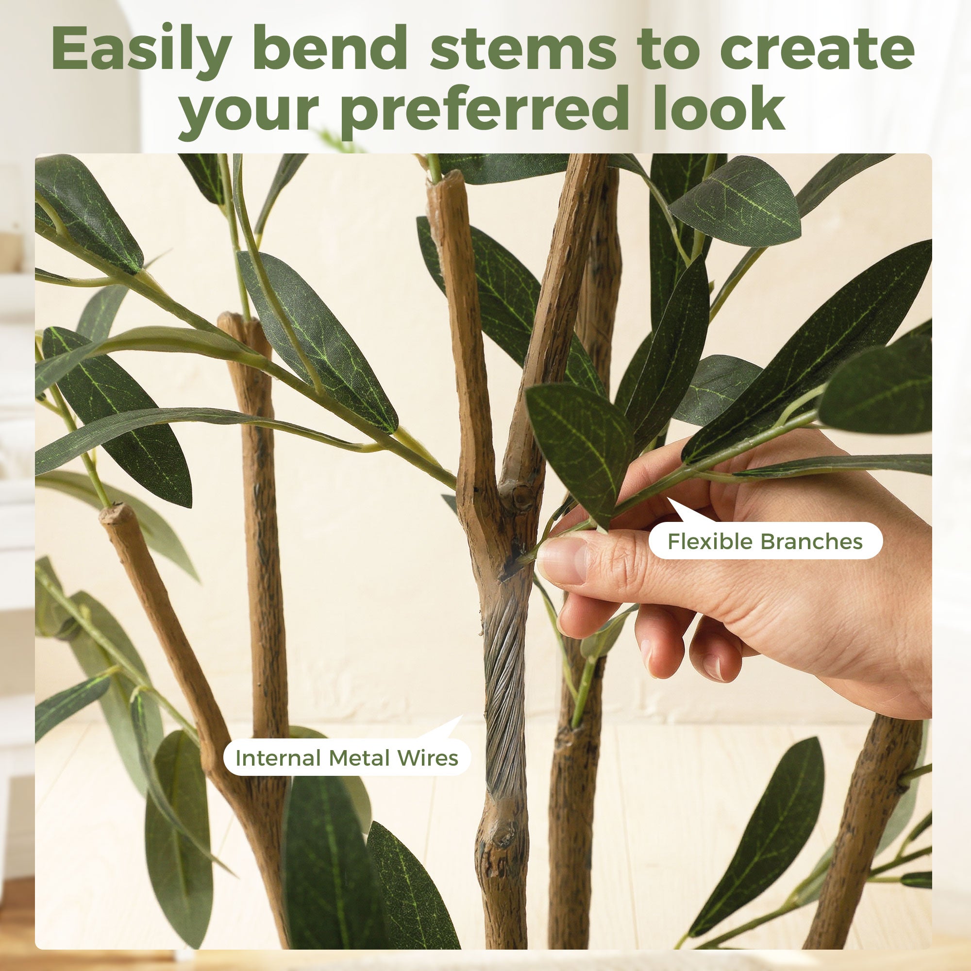 Decorative Artificial Plant, 148 cm Silk Olive Tree with 553 Leaves in Cement Pot, Fake Plant