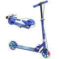 Adjustable Kids Scooter with Light-Up Wheels, Handbrake & Rear Brake for Ages 3-8 - Blue