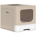 Cat Litter Box with Lid, Slide-Out Drawer, Scoop, Easy Clean, Odour Control, Anti-Splashing, Khaki