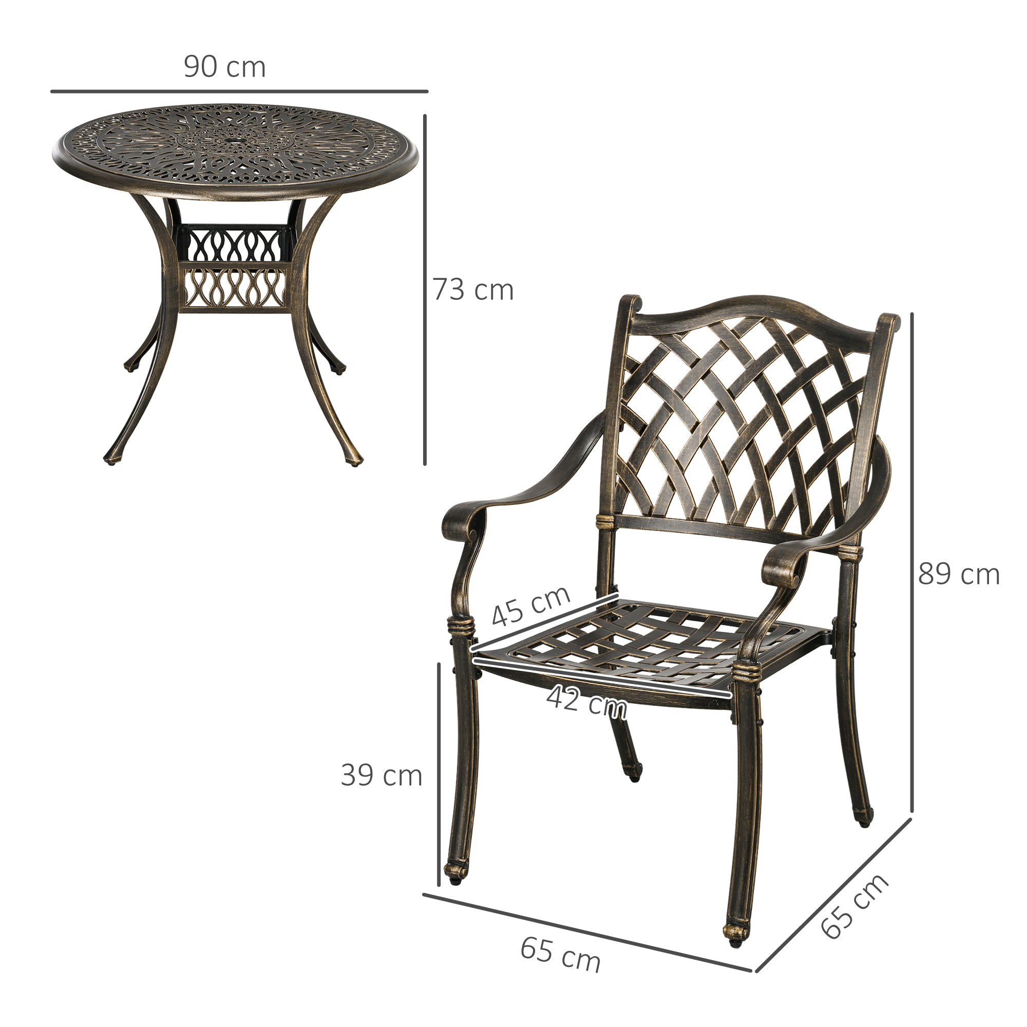 5-Piece Outdoor Furniture Dining Set, Cast Aluminum Conversation Set Includes 4 Chairs and 90cm Round Table with 50mm Umbrella Hole for Patio Garden Deck, Flower Design