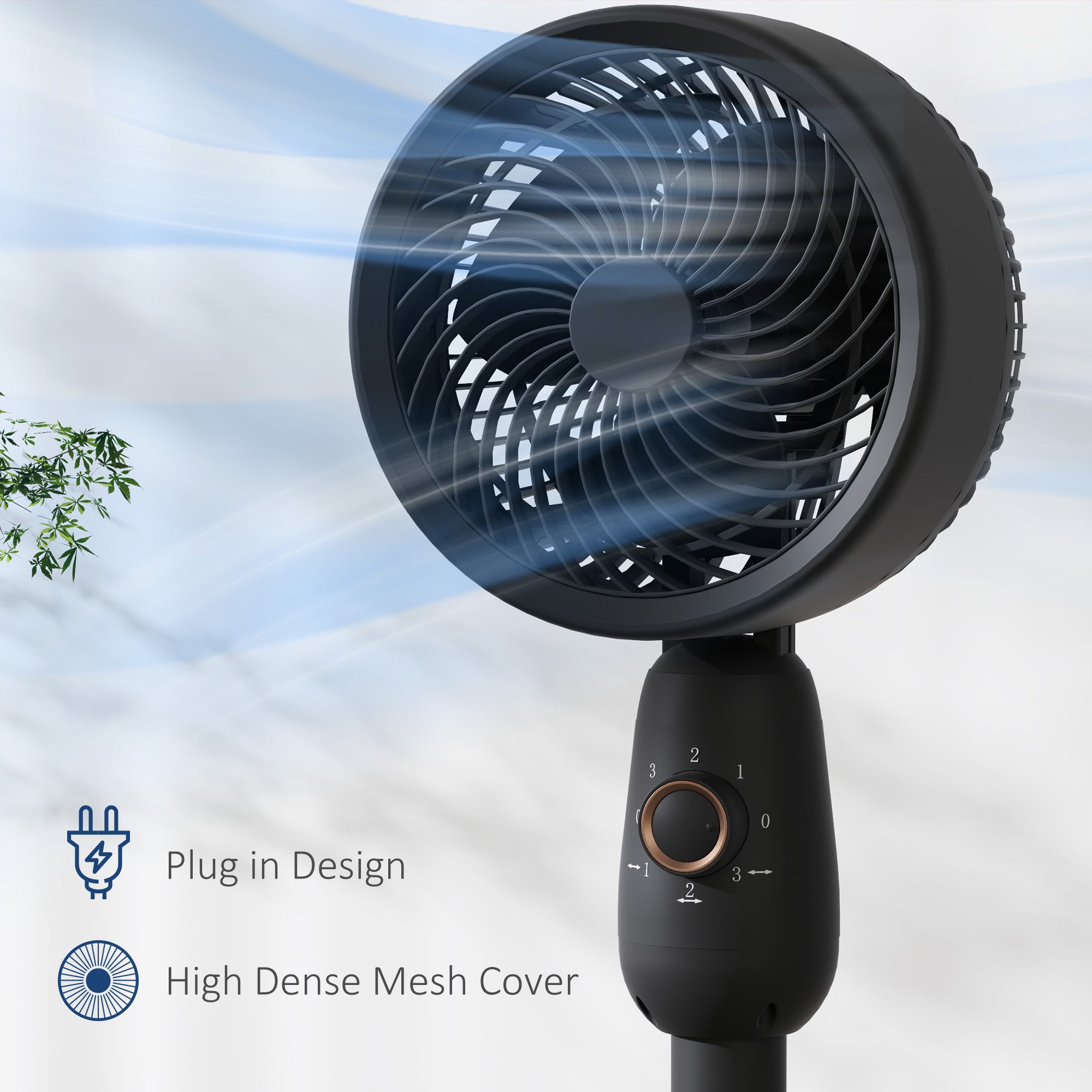 Pedestal Fan, Powerful Air Circulator, 12 Inch Floor Standing Fan with 3 Speed Settings, Oscillating Function for Bedroom, Home and Office, Black