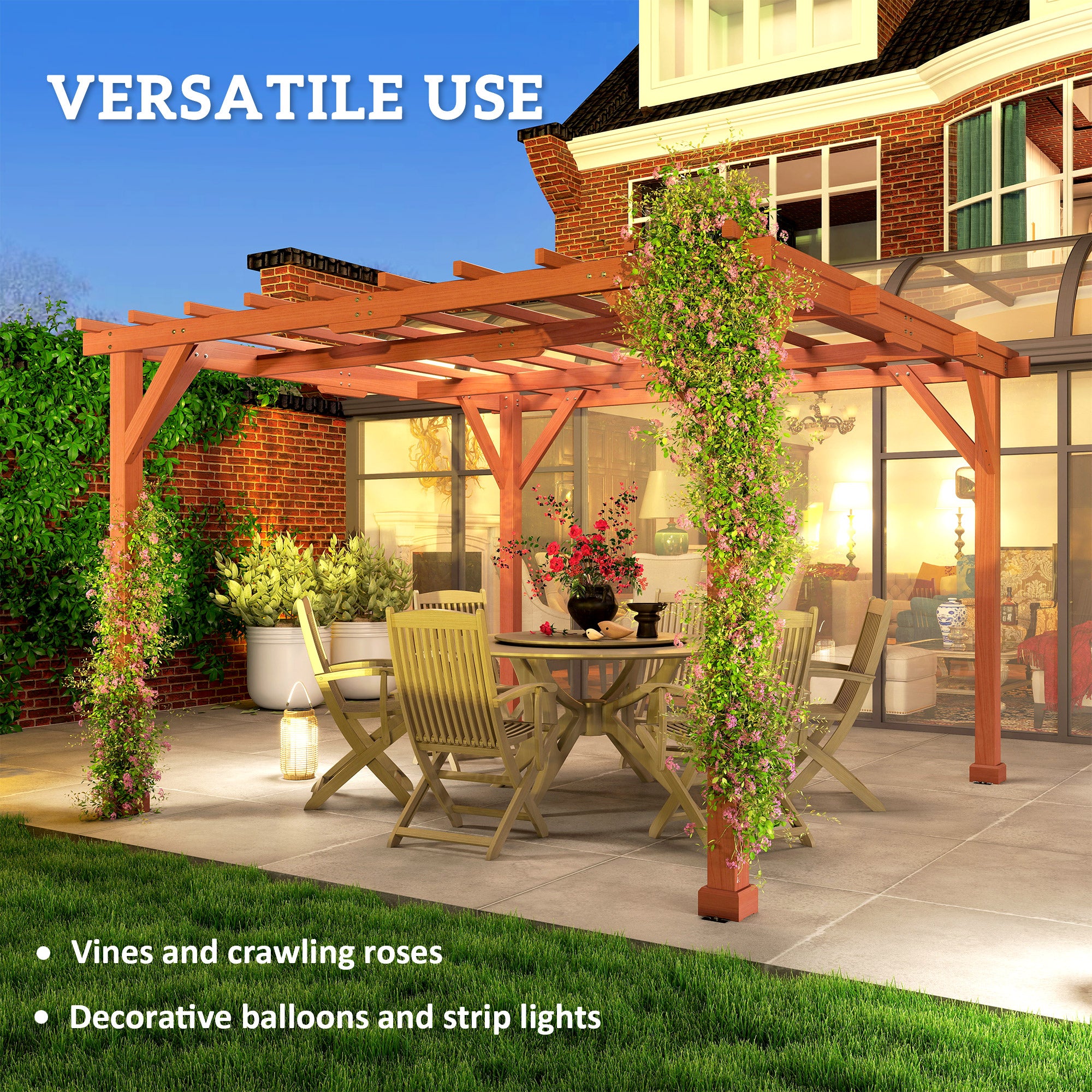 3.3 x 3.3 m Wooden Pergola Kit, Graden Pergola Gazebo Grape Trellis with Stable Structure for Climbing Vines, Flowers