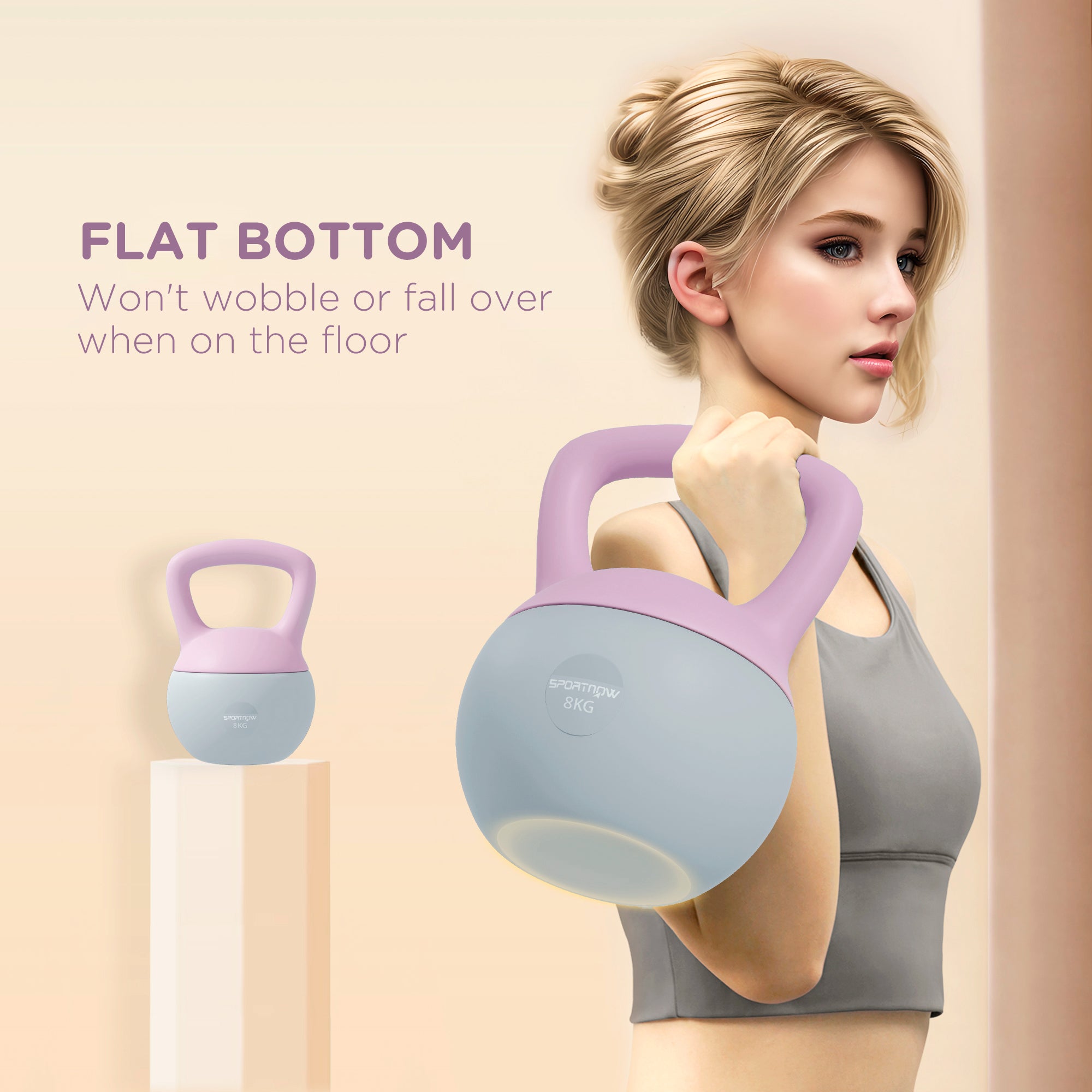 Soft Kettlebell, 8kg Kettle Bell with Non-Slip Handle for Home Gym Weight Lifting and Strength Training, Purple and Grey