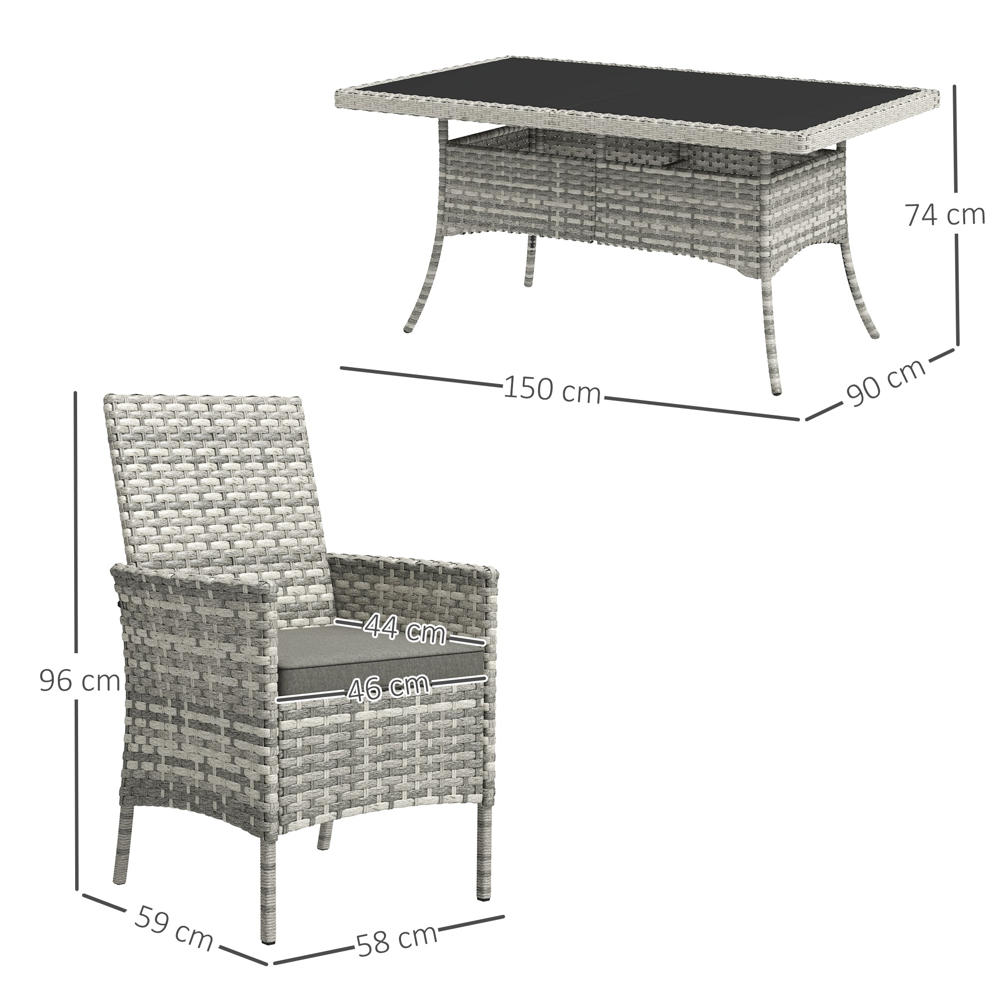 Seven-Piece Rattan Dining Set - Mixed-Grey
