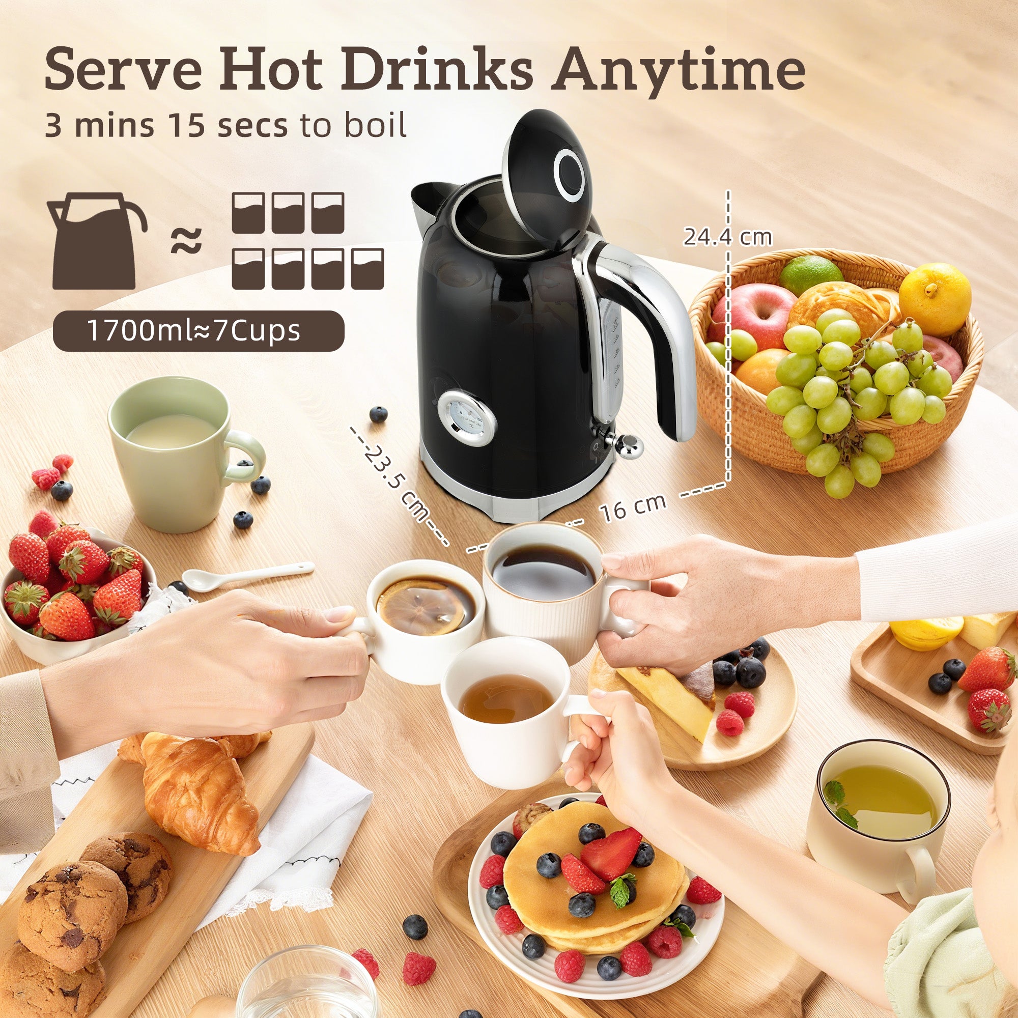 Retro 3000W Kettle and Toaster Set - Black