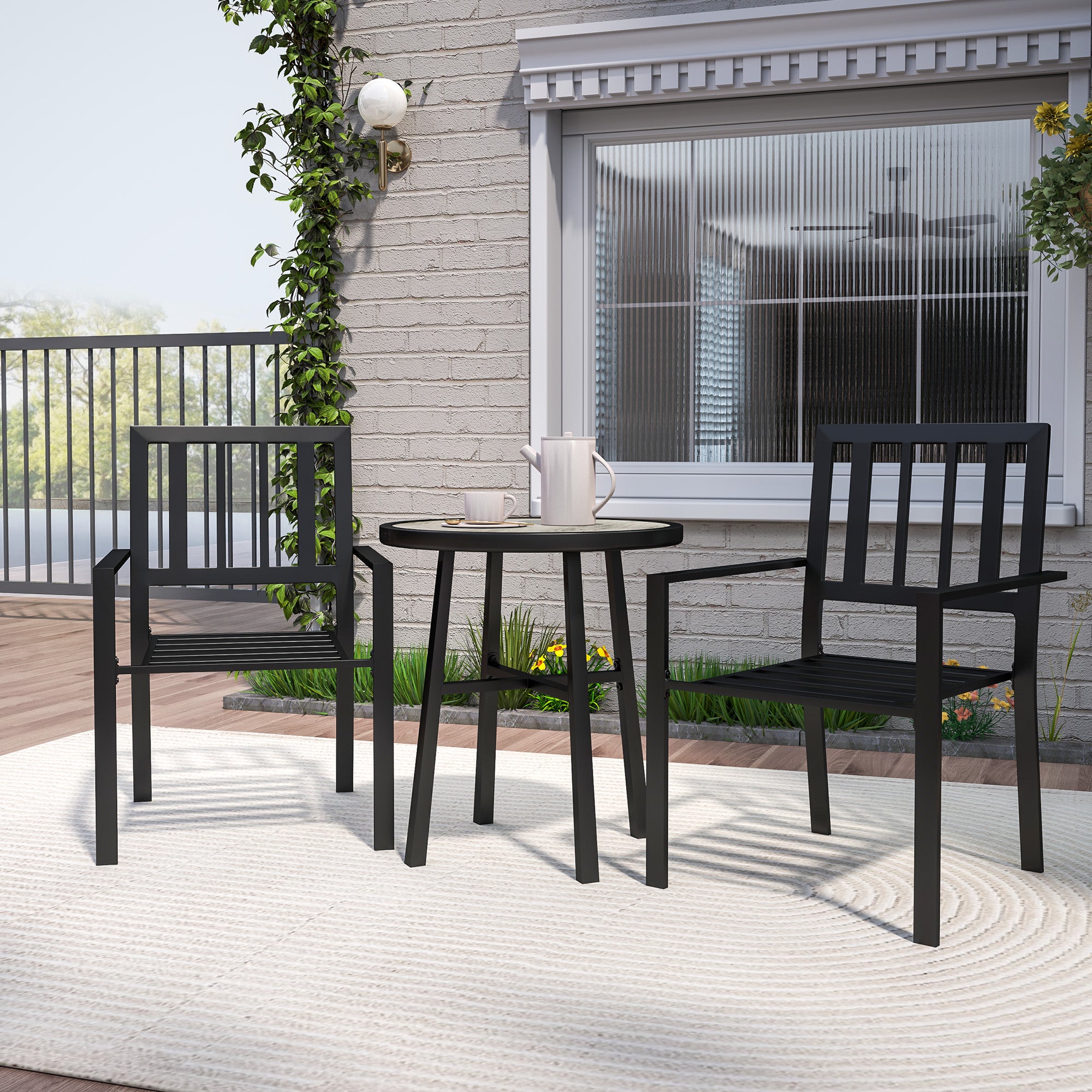 3 Piece Patio Bistro Set with Plastic Top and Stackable Chairs Grey