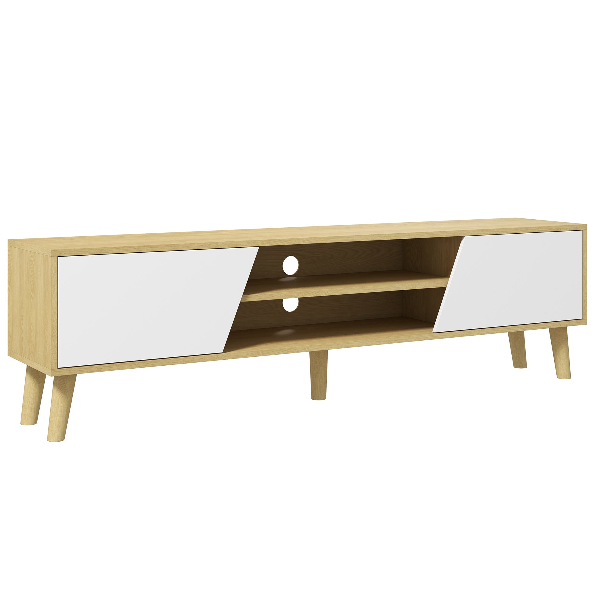 Scandinavian-Style TV Cabinet, with Storage - Wood-Effect/White