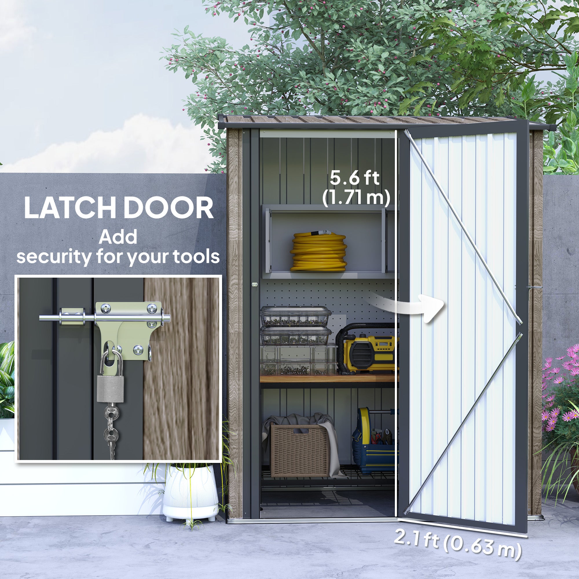 5ft x 3ft Metal Garden Storage Shed with Lockable Door Light Grey
