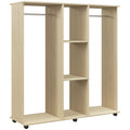 Open Wardrobe Double Mobile Storage Shelves Organizer W/6 Wheels-Natural