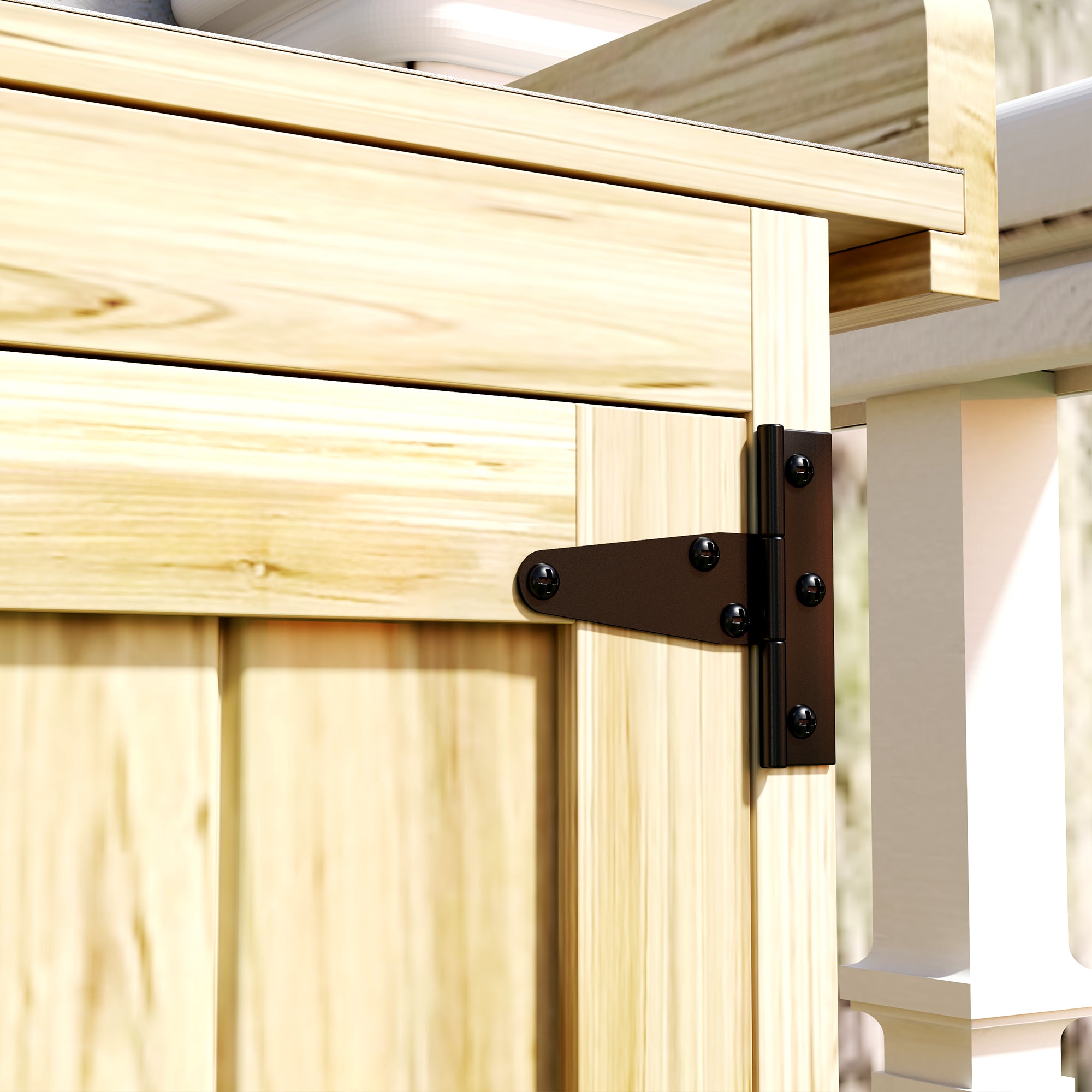 Fir Wood Shed with Metal Worktop and Hinged Roof - Natural Finish