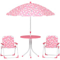 Kids Patio Table and Chair Set, Kids Garden Furniture with Umbrella, 4-Piece Bistro Set for Garden, Pink