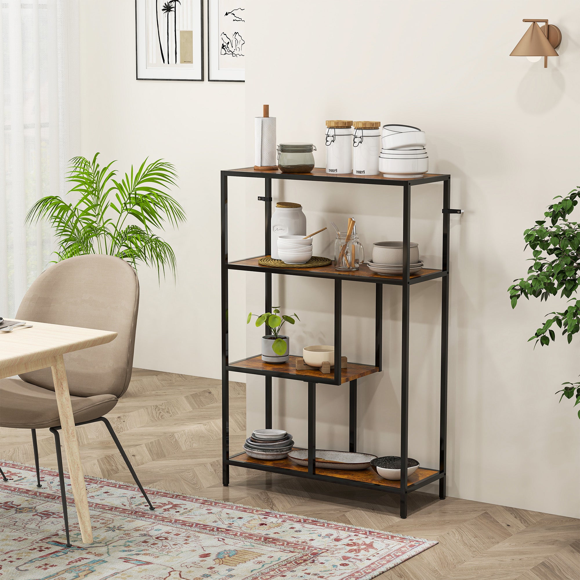 4-Tier Bookshelf with Open Shelves - Rustic Brown